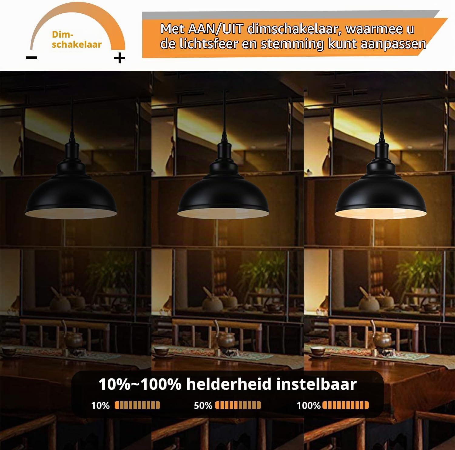 Thumbnail 1 de Linkenail CTDD-HS-SZ vintage hanglamp set van 2, E27, zwart met dimmer