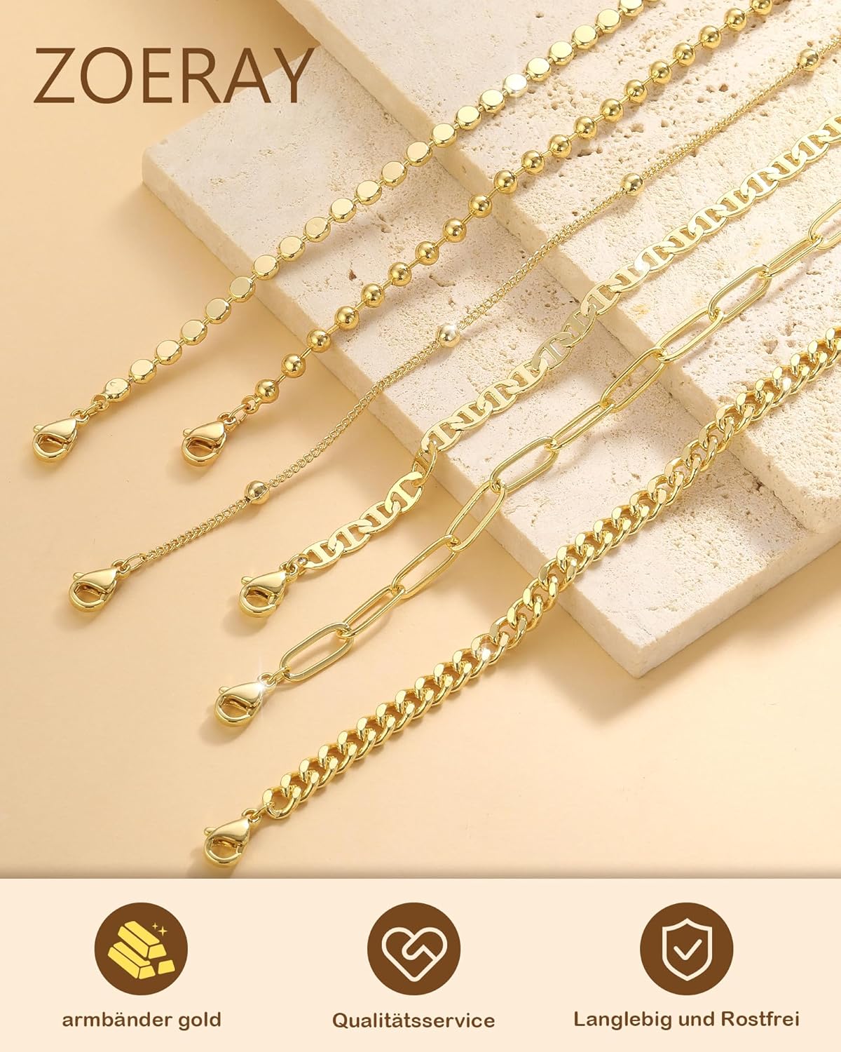 Detalle 2 de ZOERAY Armband Set für Damen, 18K vergoldet