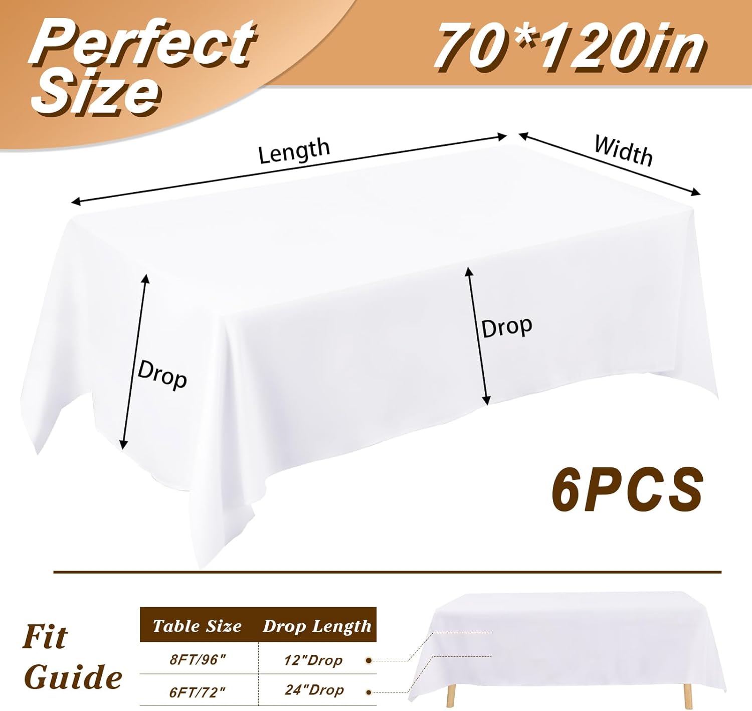 Detalle de Fixwal 6 Pack White Rectangle Table Cloths (70 x 120 Inches) for Dining Tables