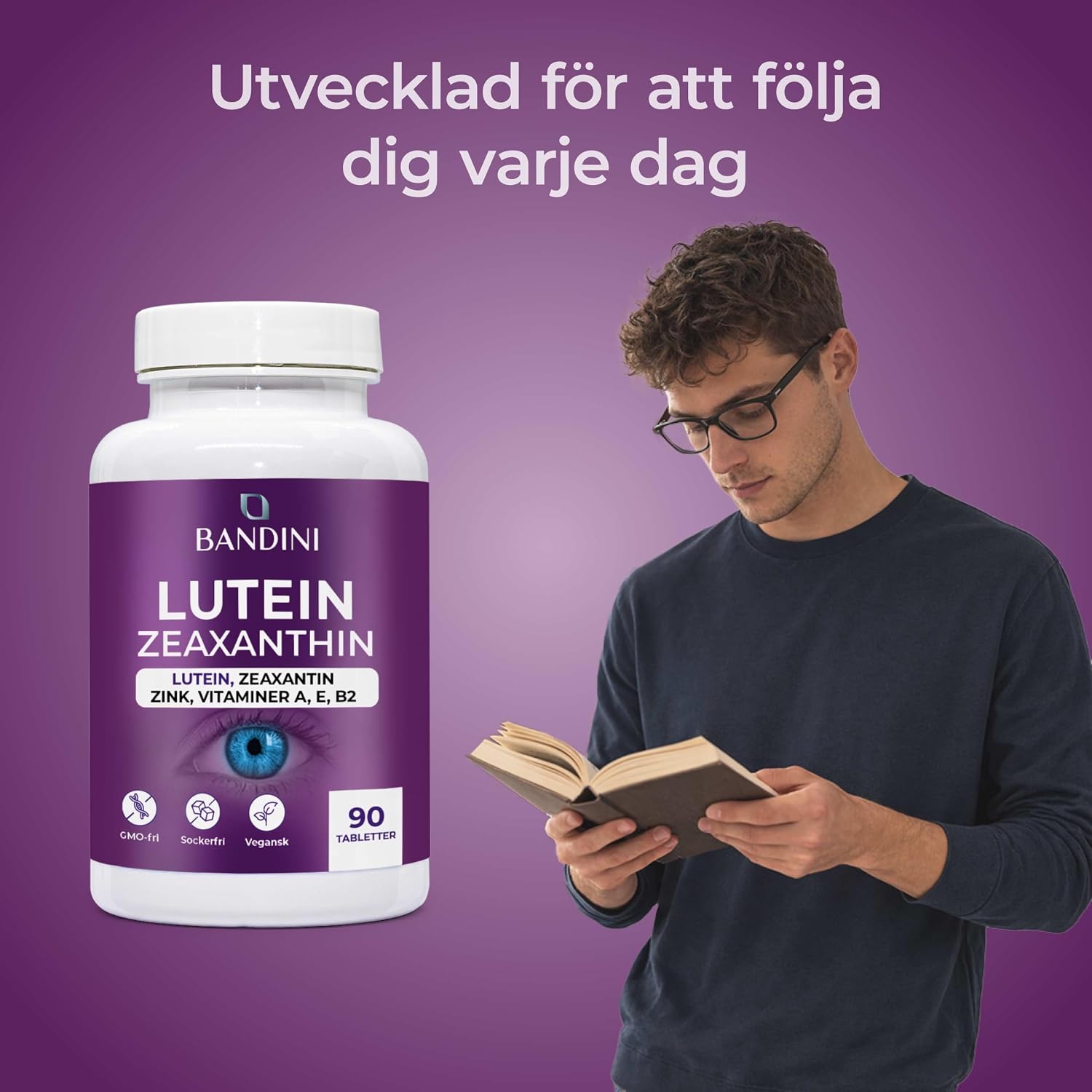 Detalle de Bandini® Högdos lutein och zeaxantin – veganskt ögontillskott, 90 tabletter