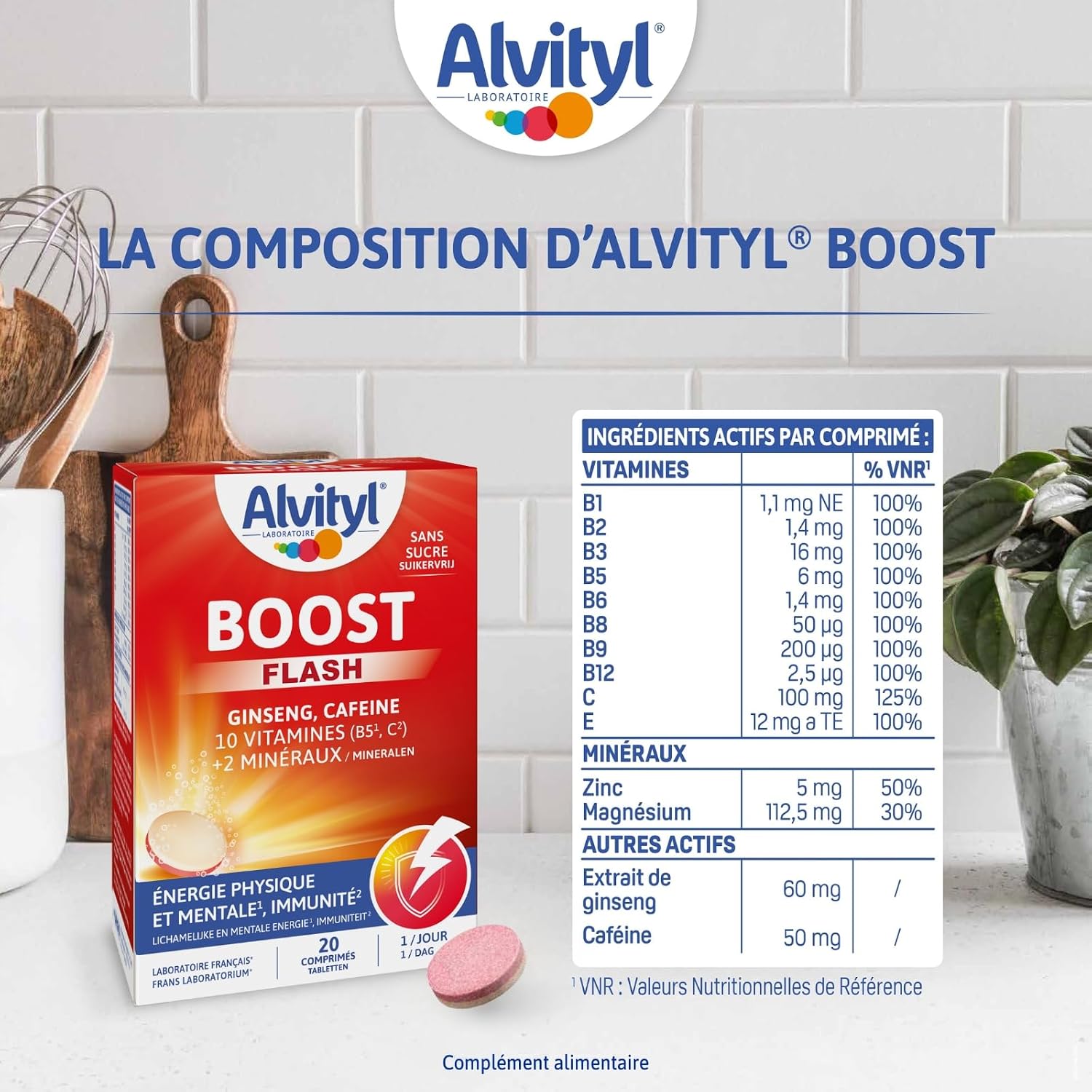 Detalle 1 de Alvityl Boost comprimés effervescents ginseng et caféine, 20 comprimés dès 15 ans