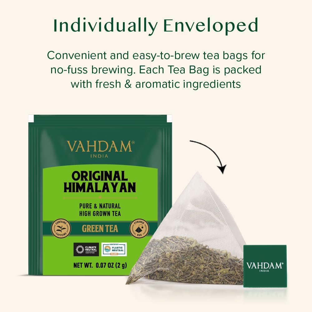 Detalle de VAHDAM Himalayan Té Verde 🌿 30 Bolsitas, 100% Natural y Fresco