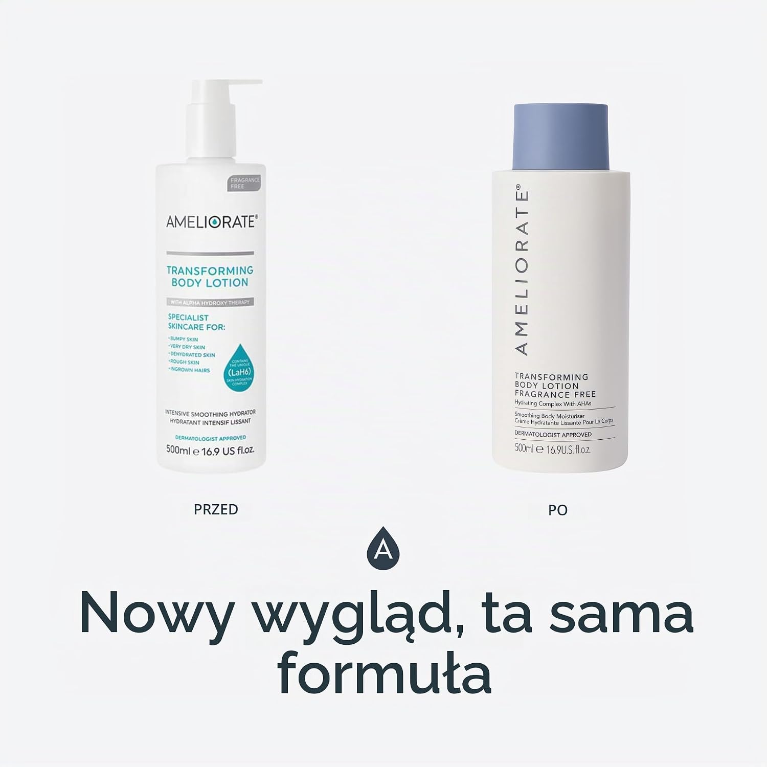Detalle 2 de AMELIORATE Transforming Fragrance Free Body Lotion 500 ml, balsam z AHA
