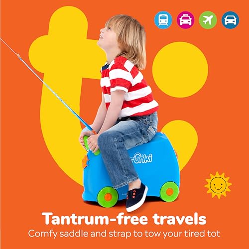 Detalle de Trunki Terrance Blue: Ride-On Suitcase for Kids – The Everyday Travel Companion