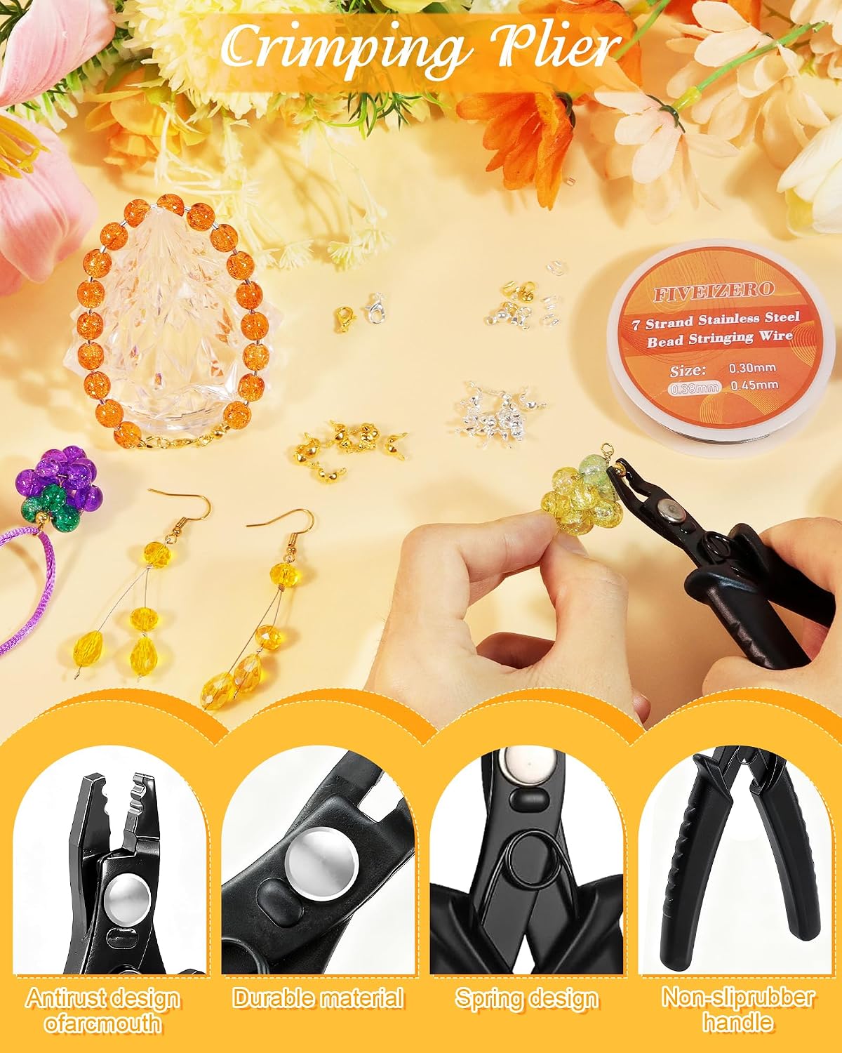 Detalle 1 de FIVEIZERO Crimp Beads Kit Jewelry Making Set with Pliers and Organizer