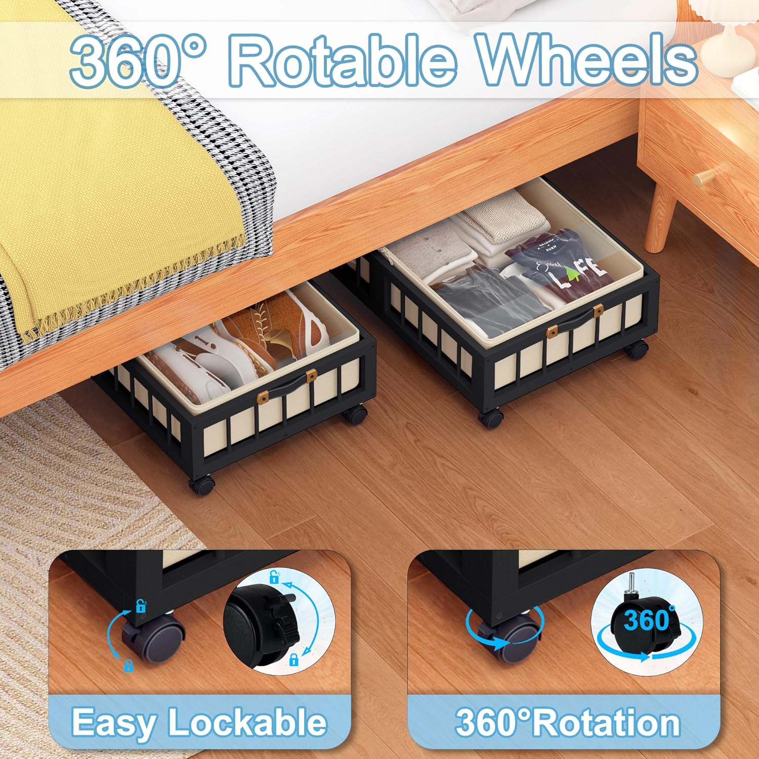 Thumbnail 4 de efluky 2-Pack Bamboo Under Bed Storage, Rolling 2
