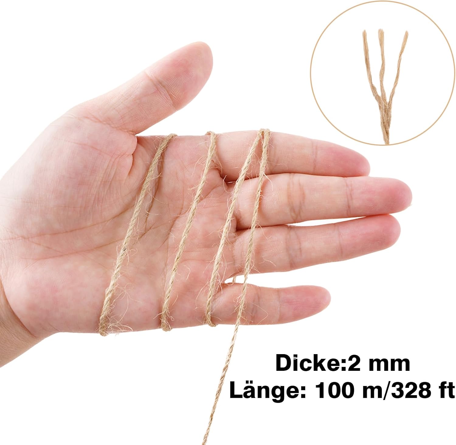 Thumbnail 1 de jijAcraft 2 mm Dünn Juteschnur – Natürliche 100 m für DIY, Geschenkverpackung und Garten