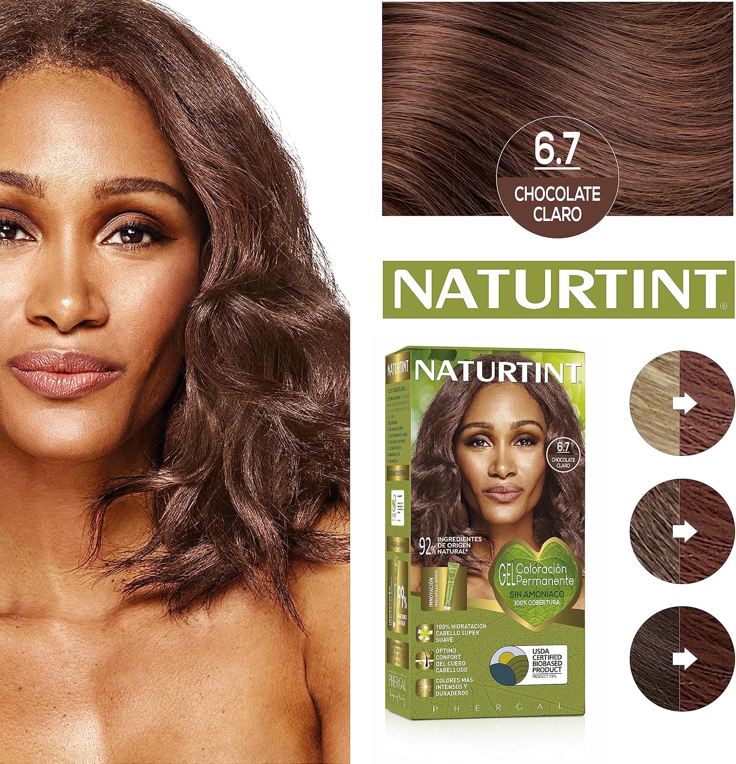 Detalle 2 de NATURTINT Biobased Tinte Permanente Sin Amoniaco 💇♀️ 6.7 Chocolate Claro