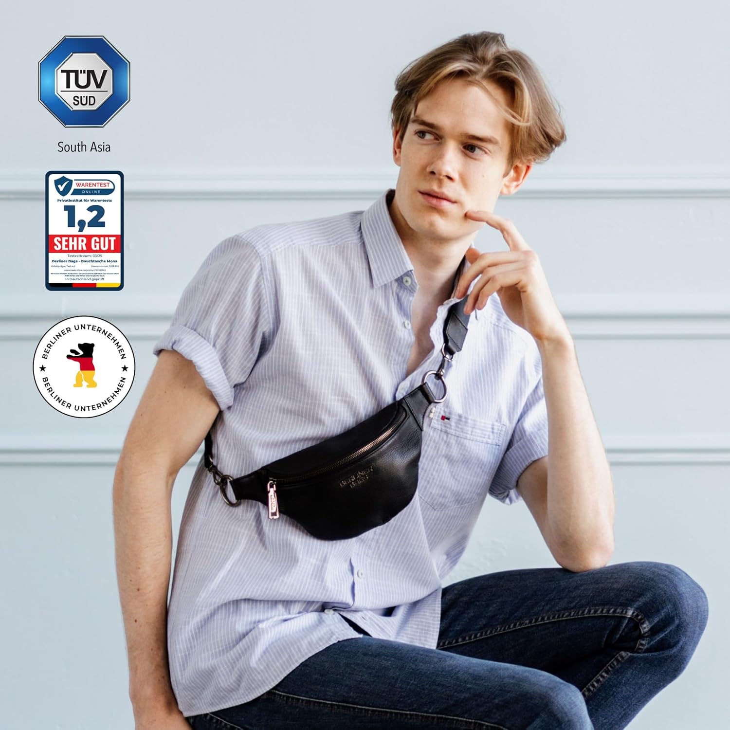 Thumbnail 2 de Berliner Bags Premium Bauchtasche Mona aus Vollnarbenleder – Schwarz (Gürteltasche & Crossbody)
