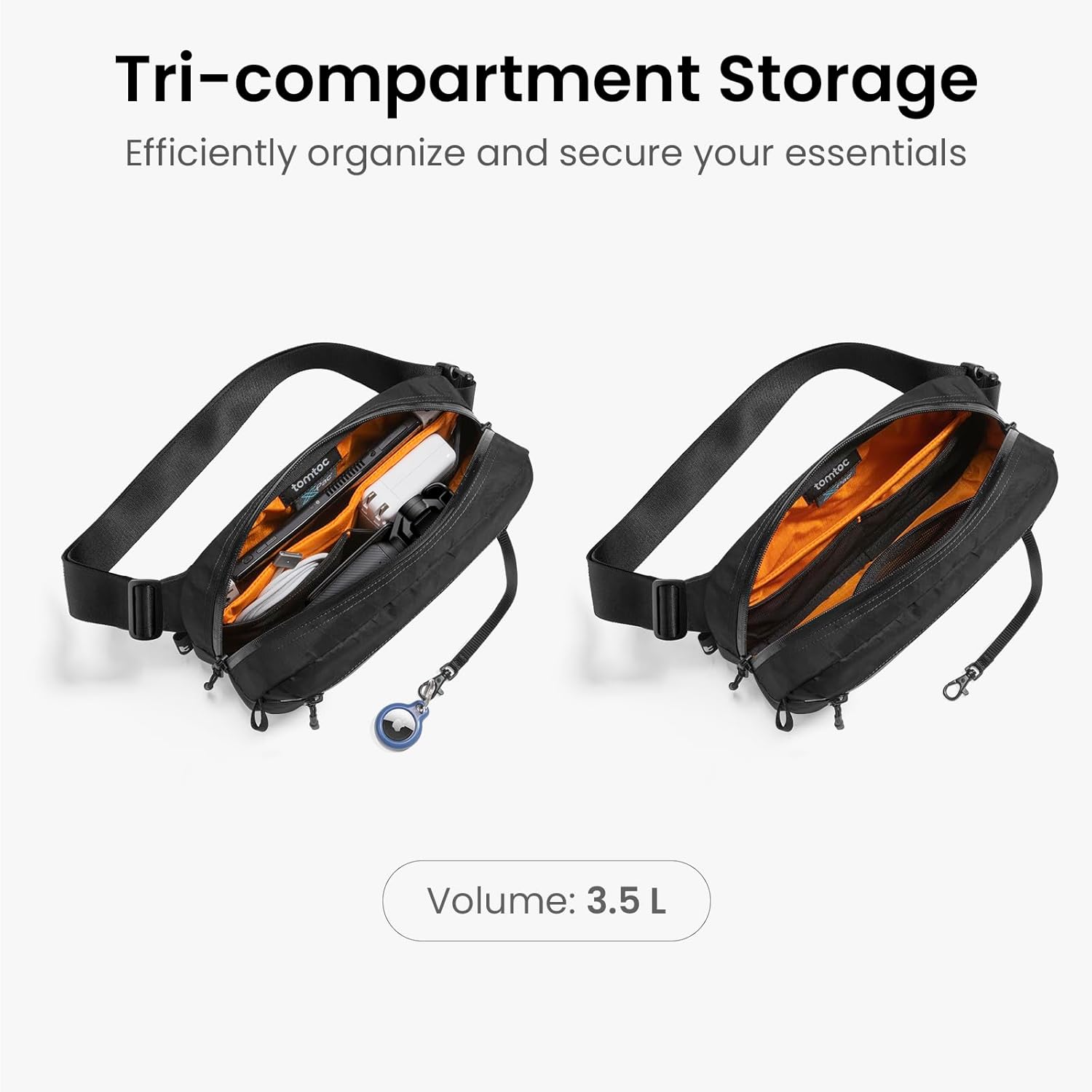 Detalle 2 de tomtoc Aviator-T35 3.5L X-Pac Sling Bag with RFID blocking for Nintendo Switch 2 (Black)