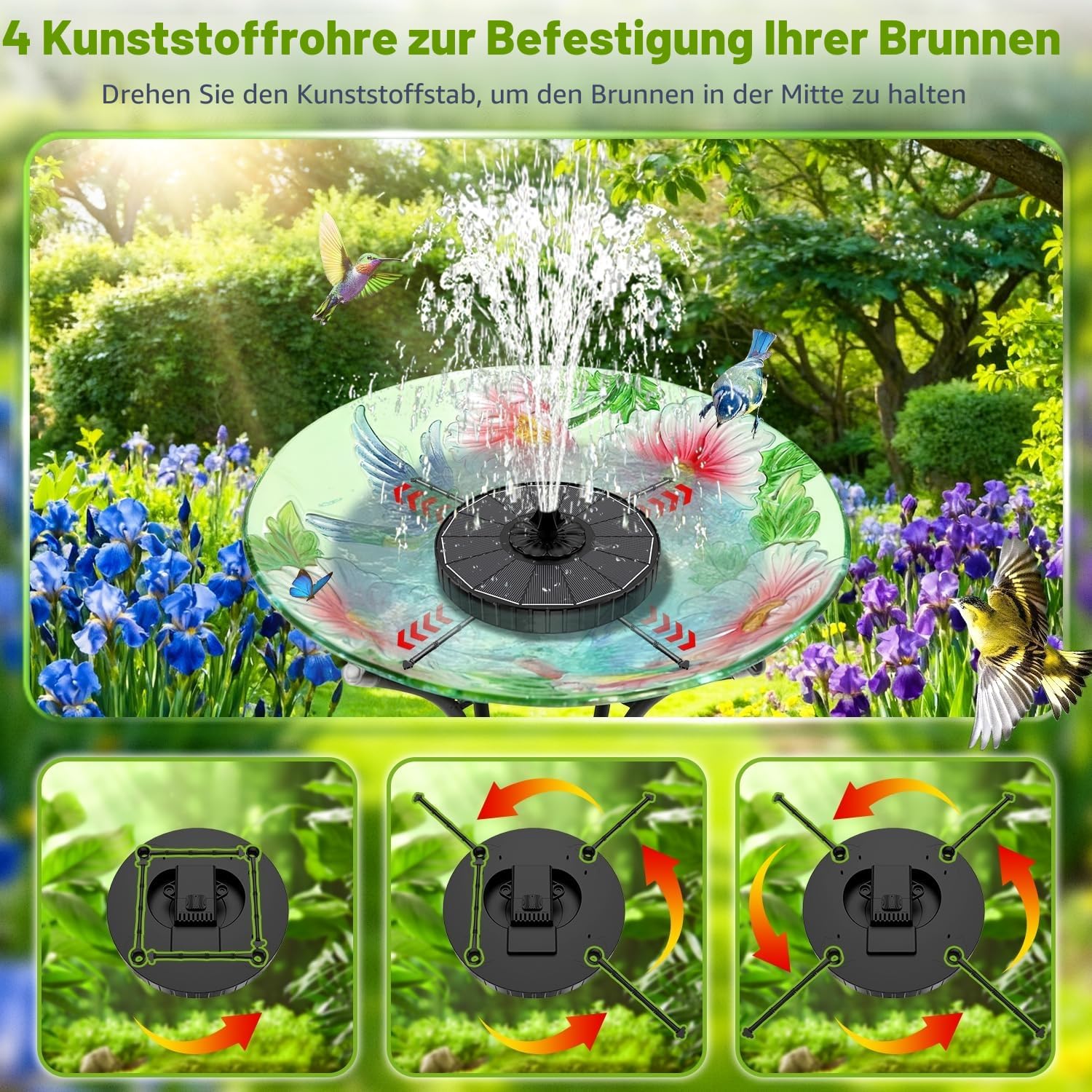 Detalle de SZMP 3,5-W Solar-Springbrunnen für außen mit rotierender Stange und 8 Effekten