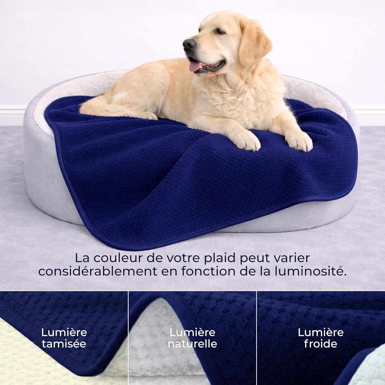 Detalle 2 de Dreamzie Couverture Imperméable 127x152 cm: Plaid polaire réversible et lavable en machine – Bleu Marine