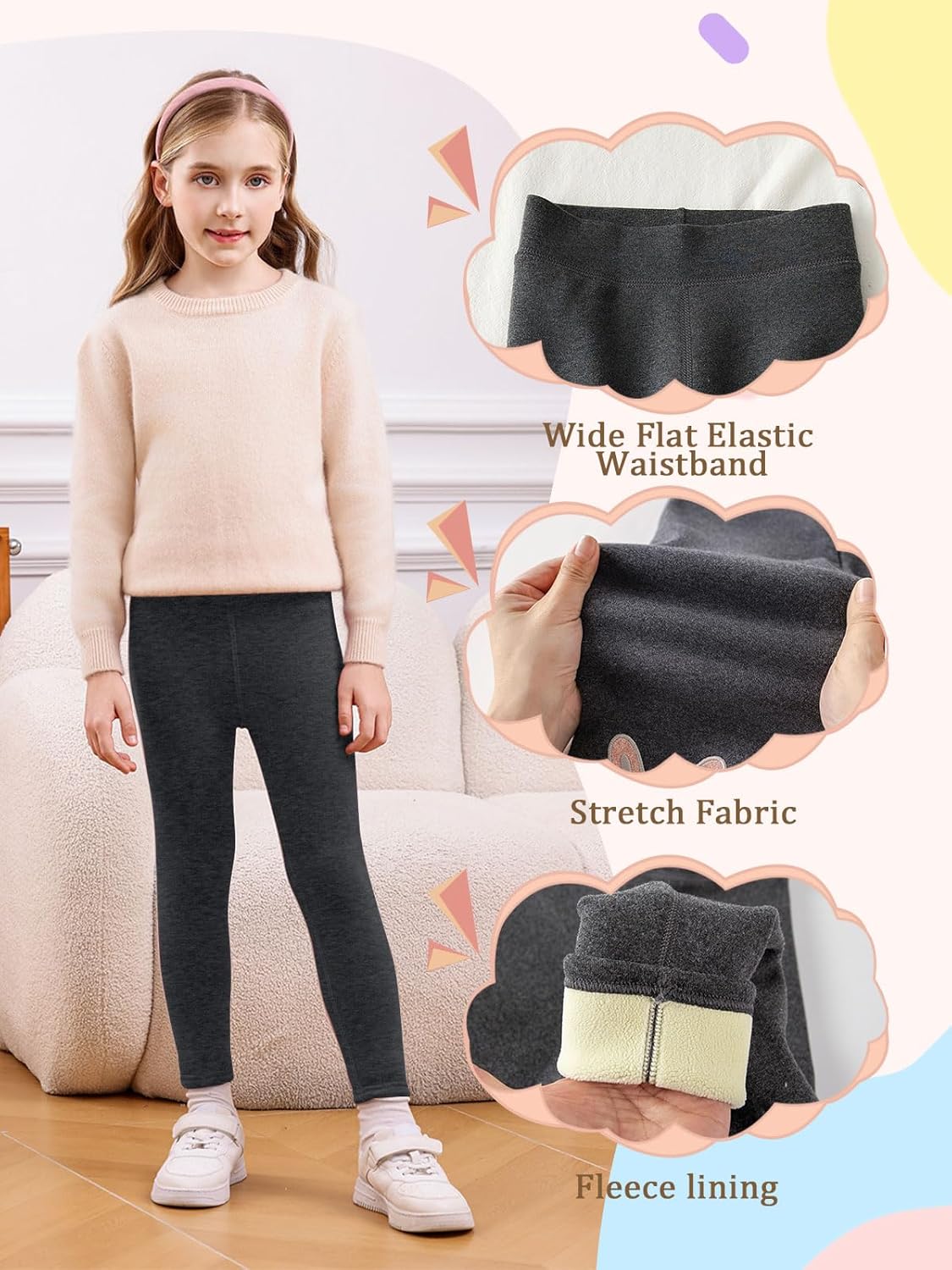 Thumbnail 6 de Vorvowry Thermoleggings Mädchen – weiche, gefütterte Stretch-Winterleggings für Kinder