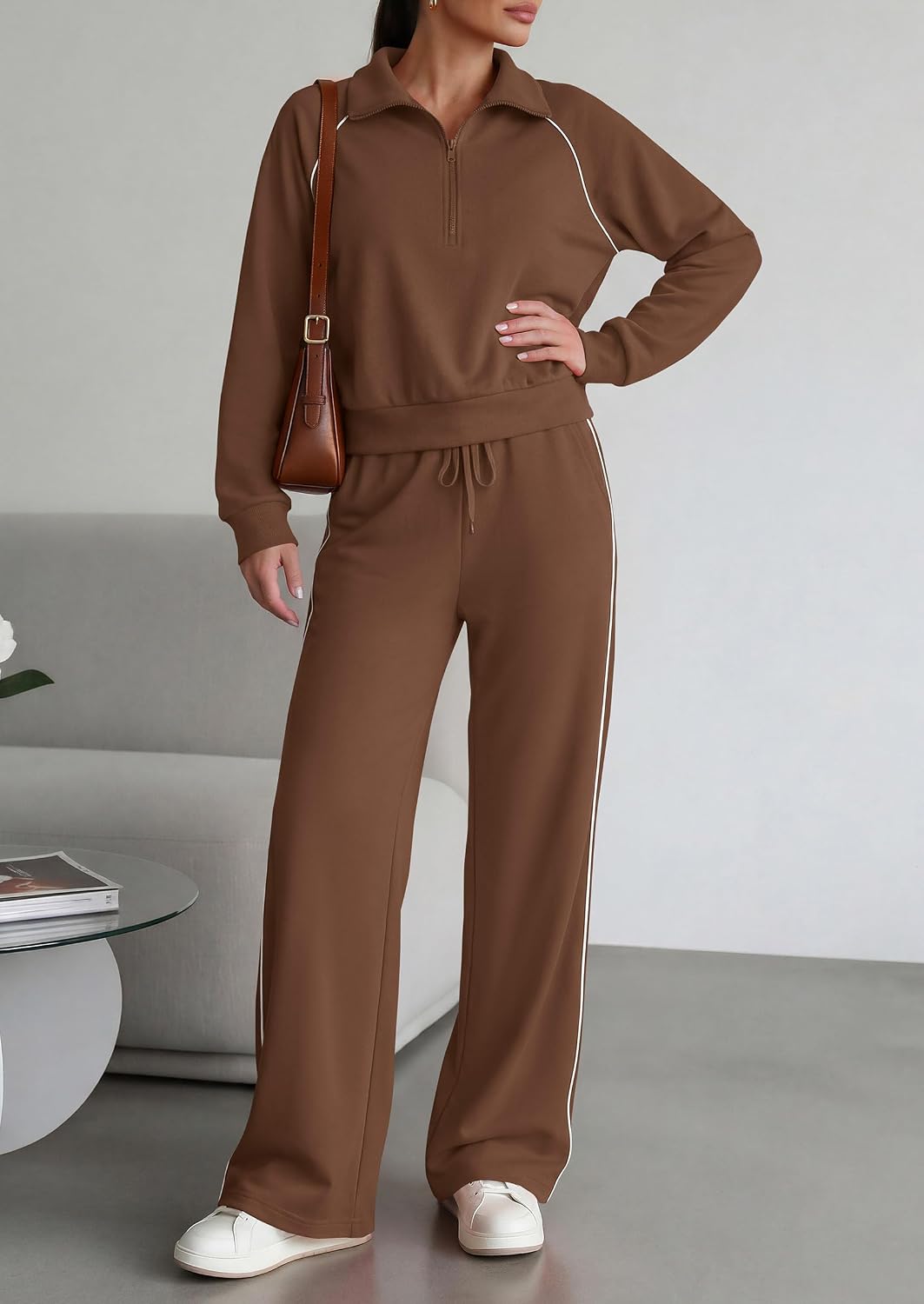 Thumbnail 5 de PrettyGarden Women's 2 Piece Tracksuit Sets: Cozy Half Zip Sweatshirt + Wide Leg Palazzo Pants
