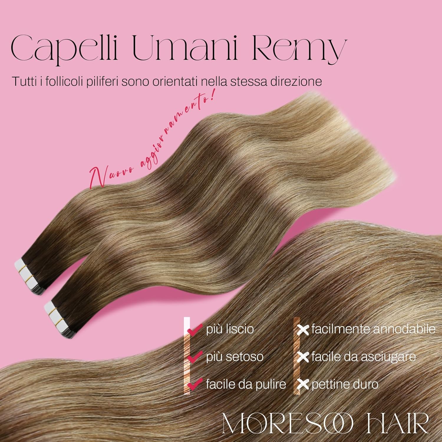 Thumbnail 1 de Moresoo Extension Capelli Veri Biadesivo Balayage 40 cm, 20 pezzi #4/6/613