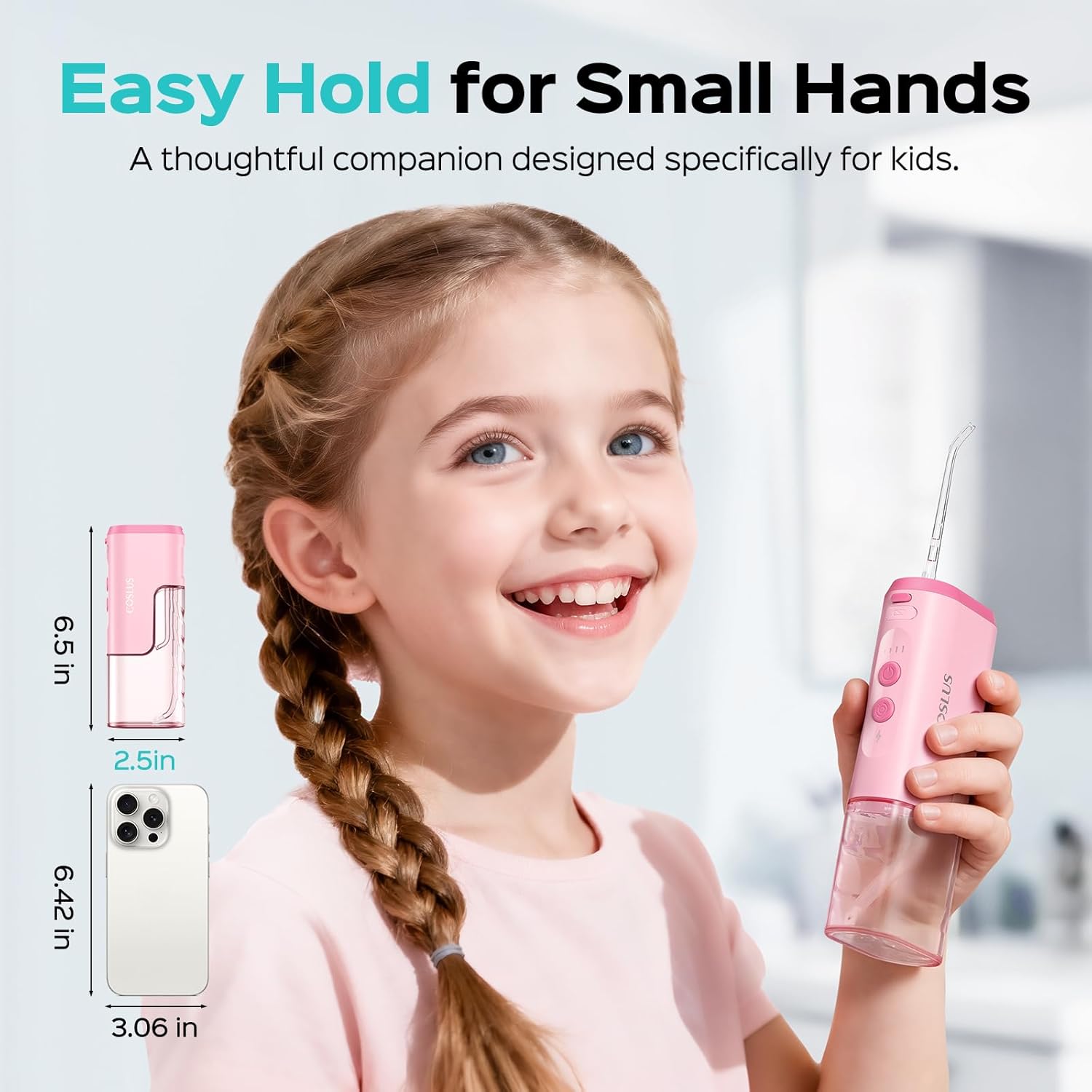 Thumbnail 3 de COSLUS T40 Portable Water Flosser for Kids (Ages 6+), 4 Gentle Modes for Braces & Sensitive Teeth, Pink