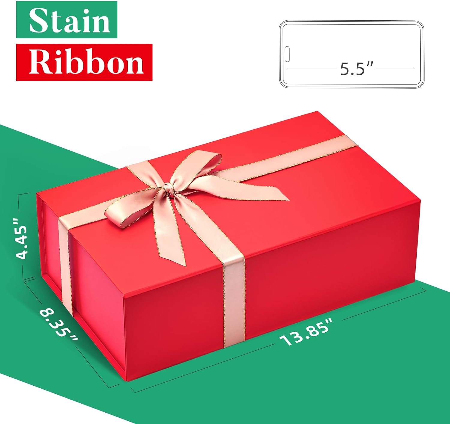 Detalle de LIFELUM Red Christmas Gift Box 13.85 x 8.35 x 4.45 inches – Magnetic Closure, Reusable Large Gift Box