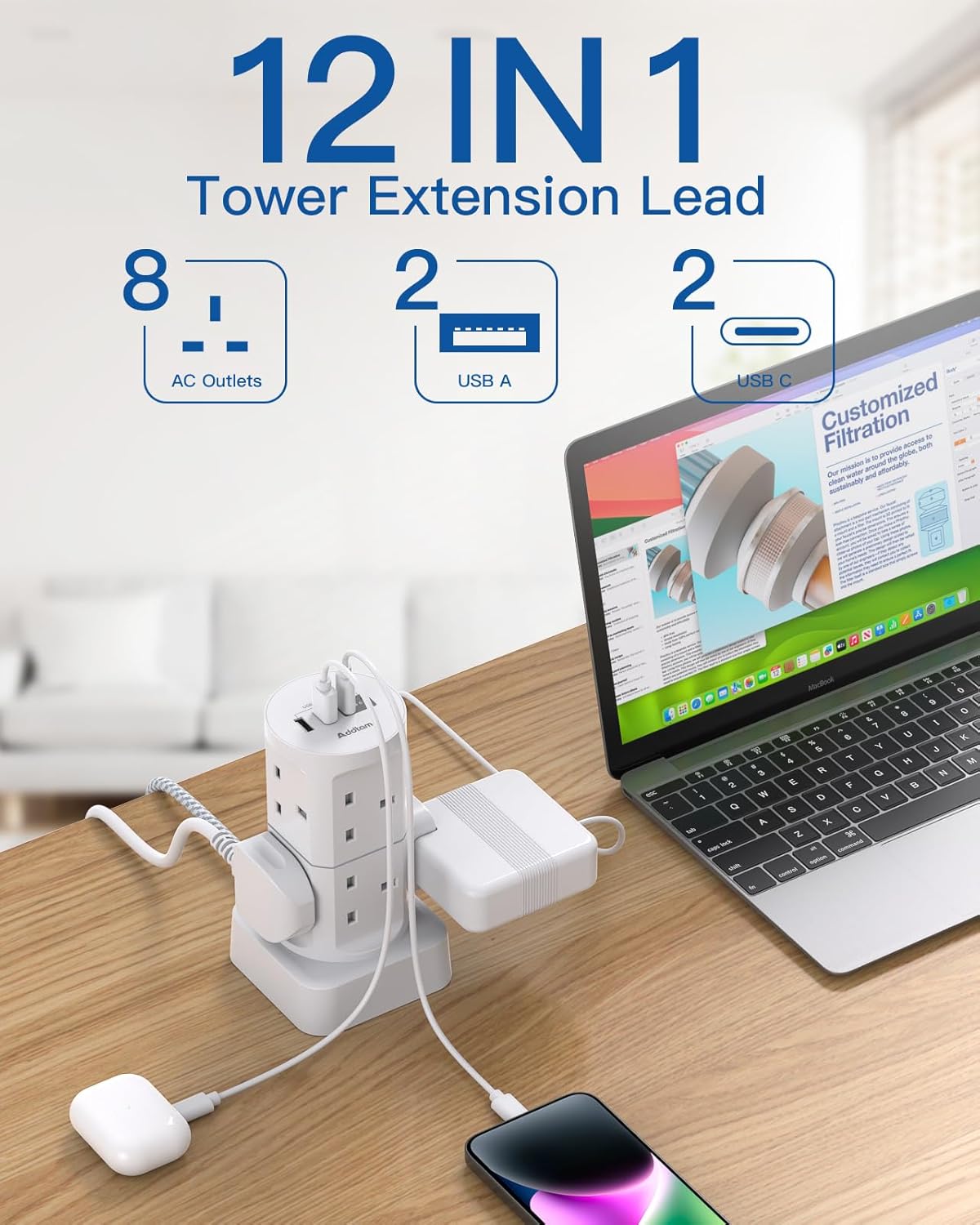 Thumbnail 1 de Tower Extension Lead with USB Slots 3250W