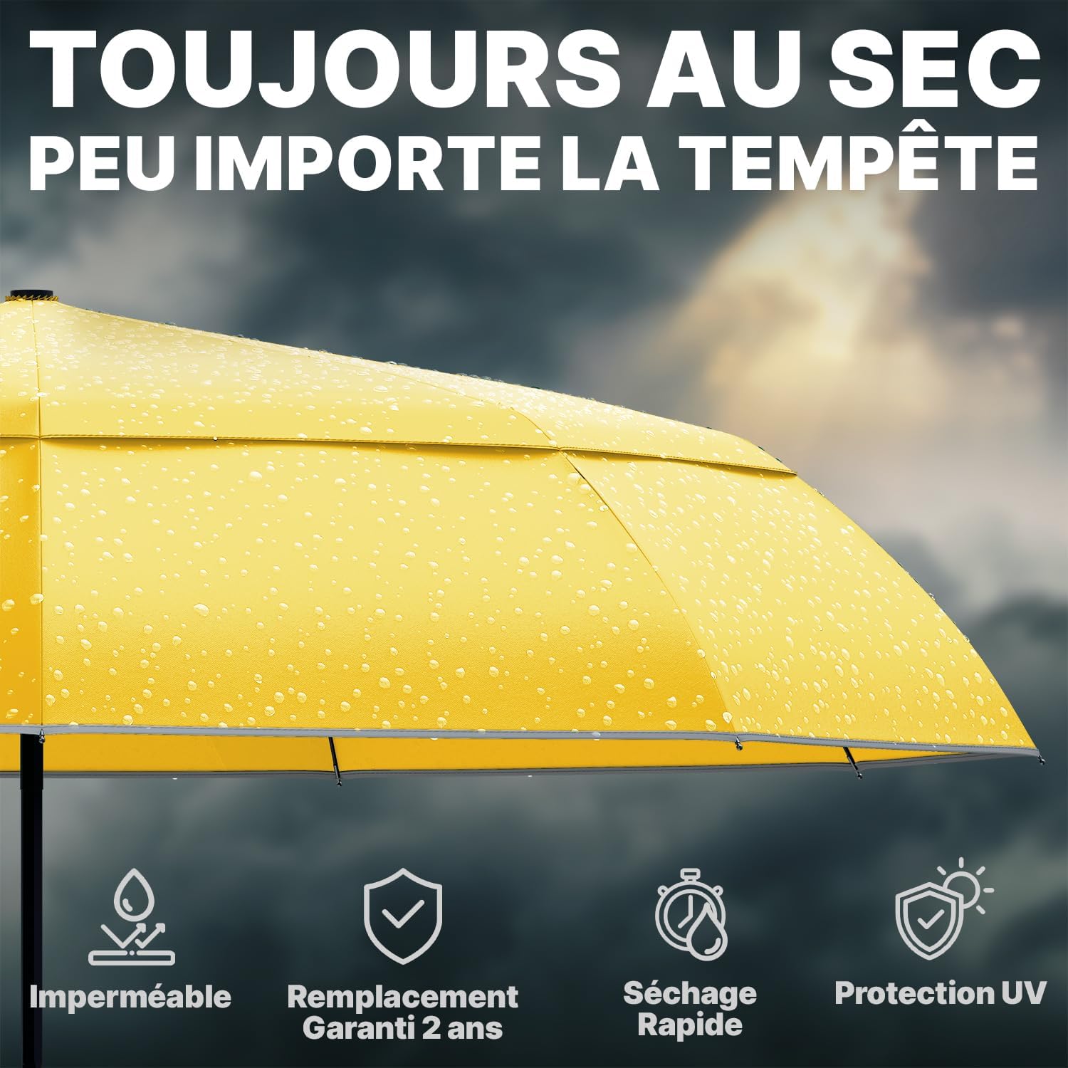 Thumbnail 6 de Royal Walk Parapluie de poche automatique jaune avec double toit coupe-vent (L)