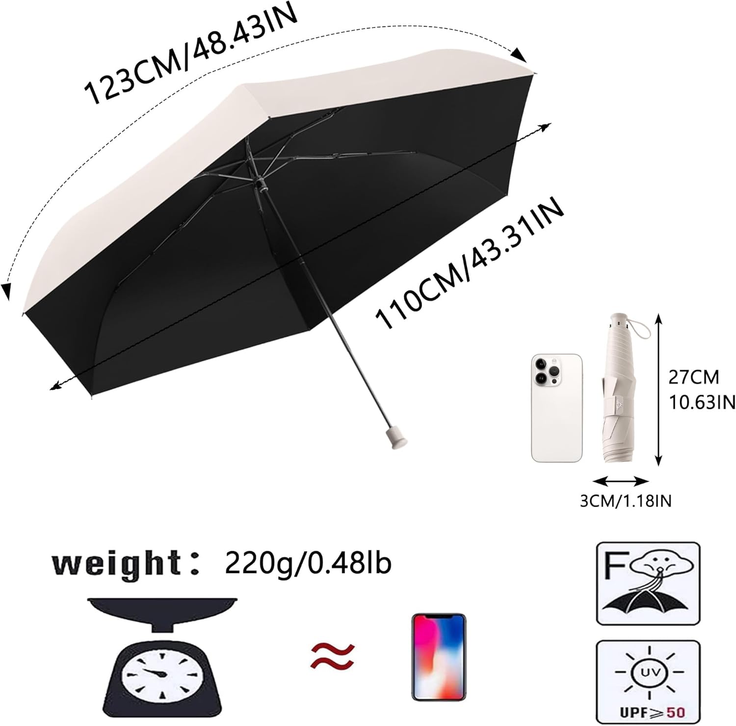 Thumbnail 1 de erised's bifrost Reise Kompakt faltender Ultralight Regenschirm mit UPF 50+ (6 Rippen, Teflon-Beschichtung)