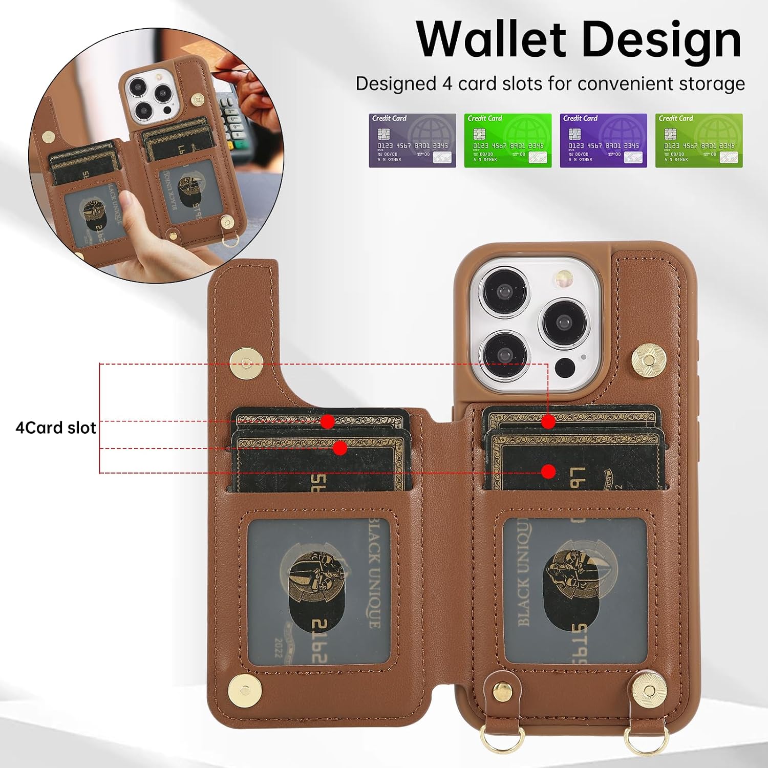 Detalle de Jcxtrombulous iPhone 12 wallet case with RFID and strap