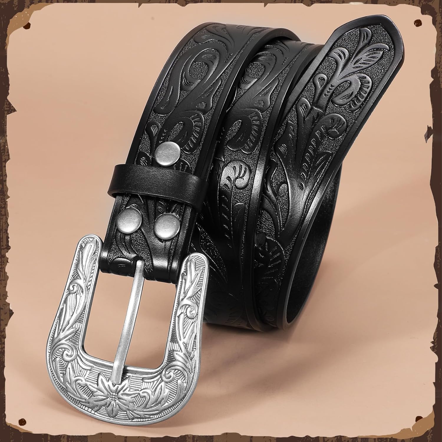 Thumbnail 1 de XZQTIVE Women's Western Belt – Tooled Leather Cowgirl Belt with Vintage Engraved Design