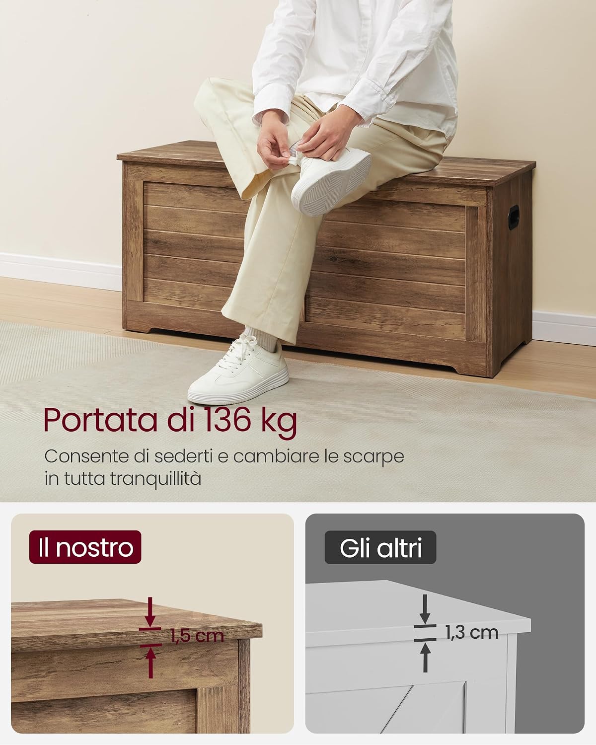 Thumbnail 6 de VASAGLE Cassapanca LSB061K01: Panca portaoggetti con coperchio e due cerniere di sicurezza