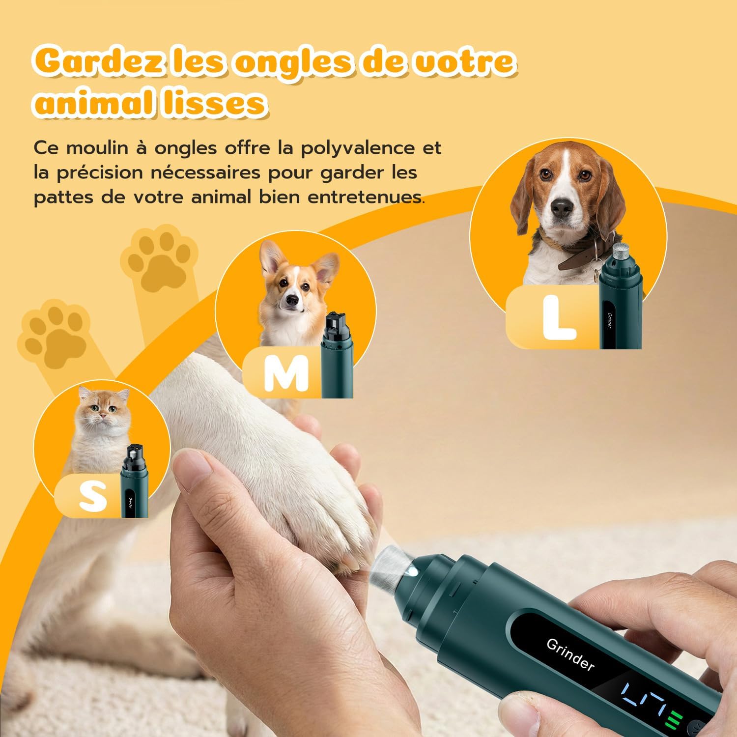 Detalle de Wigearss Lime à ongles de chien électrique rechargeable à 5 vitesses et LED