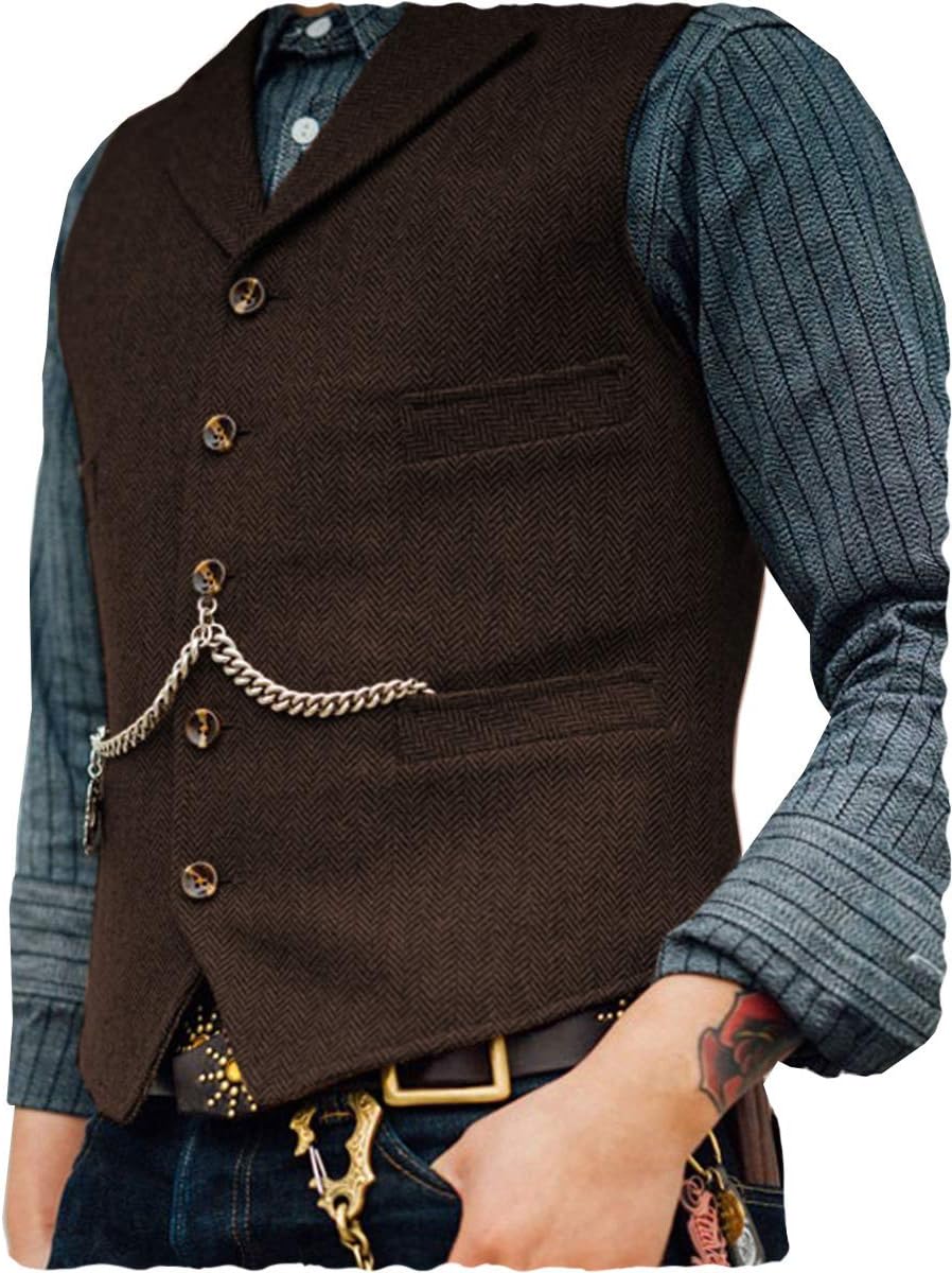 Detalle de AeoTeokey Classic Wool Tweed Waistcoat – Herringbone Vest for Formal Wear