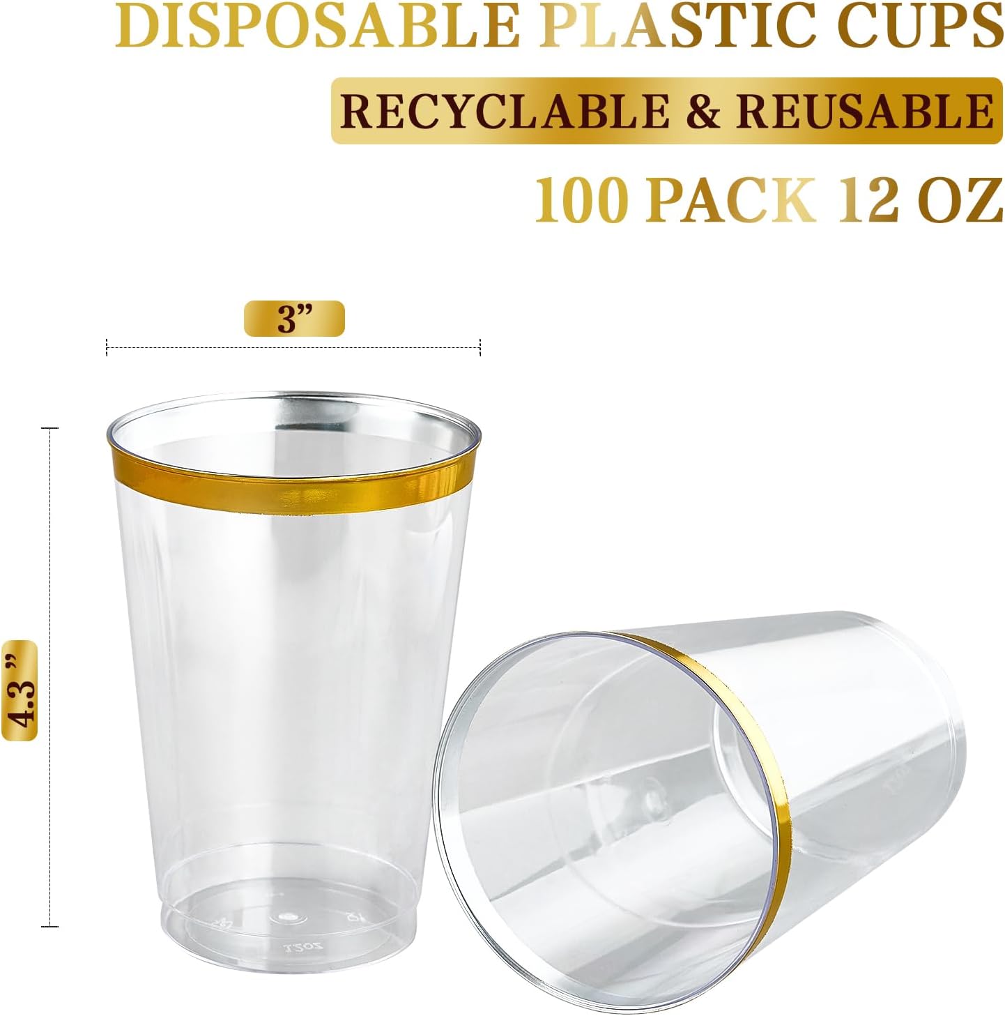 Thumbnail 6 de FOCUSLINE 12 oz Gold Rimmed Plastic Cups – 100 Pack
