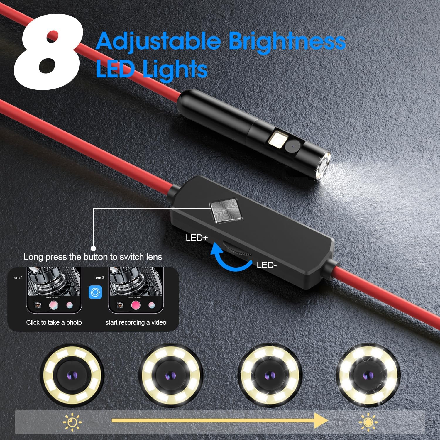 Thumbnail 2 de PAPIBLU Dly006+3m+Dual-Lens Endoscope Borescope, 1920×1440, 8 LEDs, IP67