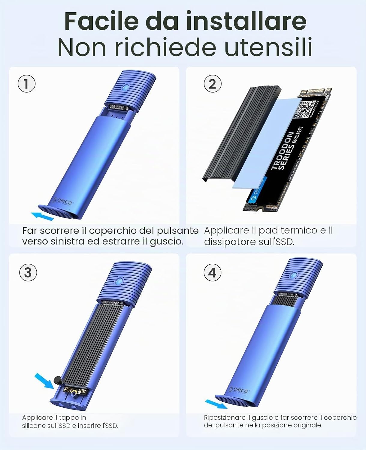 Thumbnail 5 de ORICO Case SSD M.2 NVMe USB-C: Adattatore esterno in alluminio con dissipazione a tre strati (2230/2242/2260/2280)