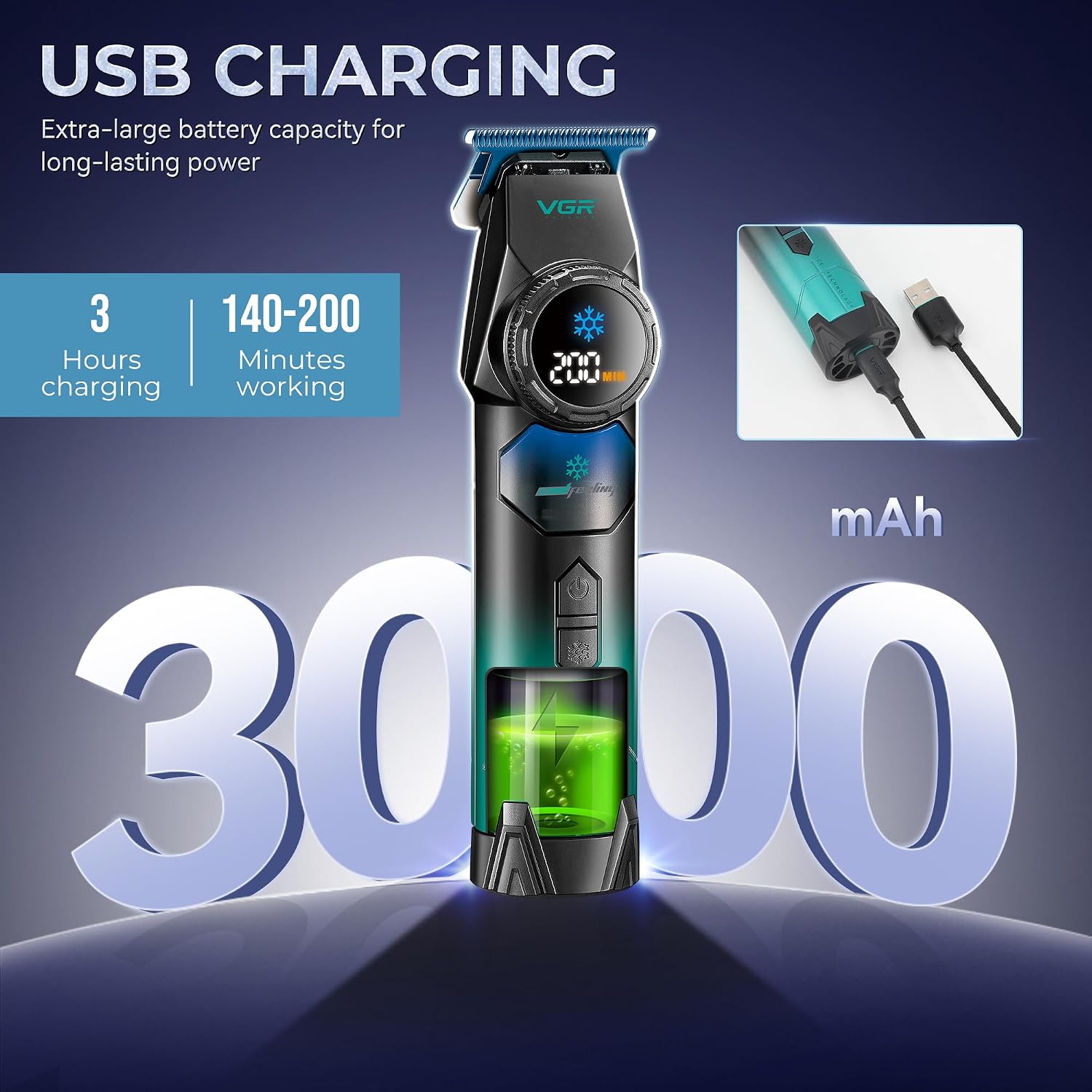 Thumbnail 6 de VGR Beard Trimmer for Men with T-Blade and USB-C Rechargeable Battery