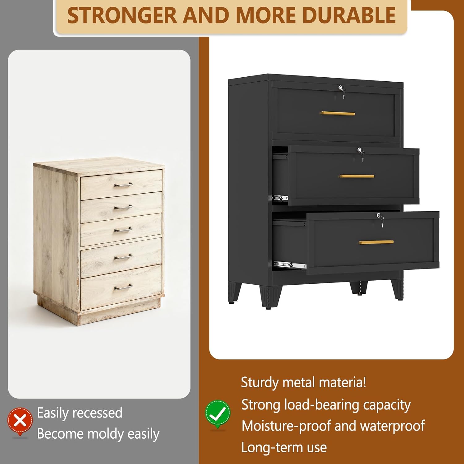 Thumbnail 6 de baoliwo DRES-6VF-180B 3-Drawer Metal Lateral File Cabinet with Lock