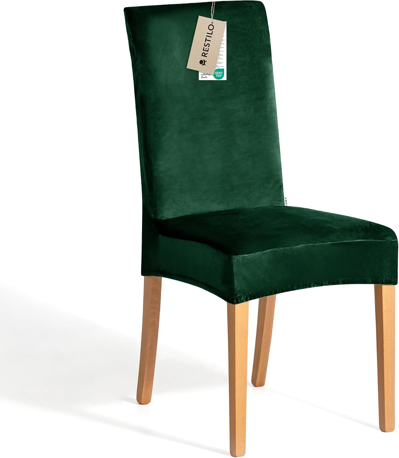 Thumbnail 6 de RESTILO stoelhoezen voor eetkamerstoelen, stretch, flessengroen, set van 4