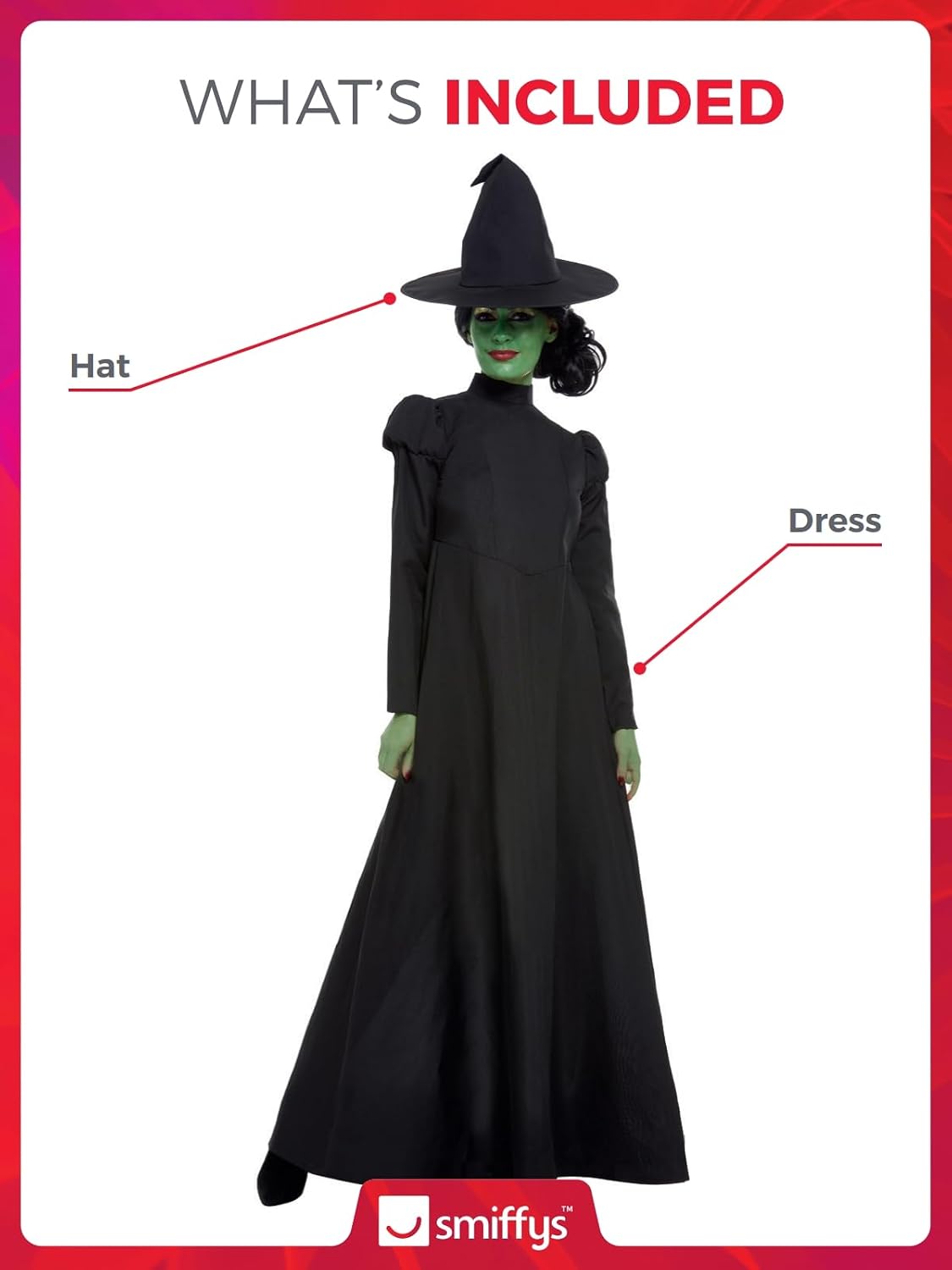 Detalle 2 de Smiffys Wicked Witch Costume 37–38.5" Bust