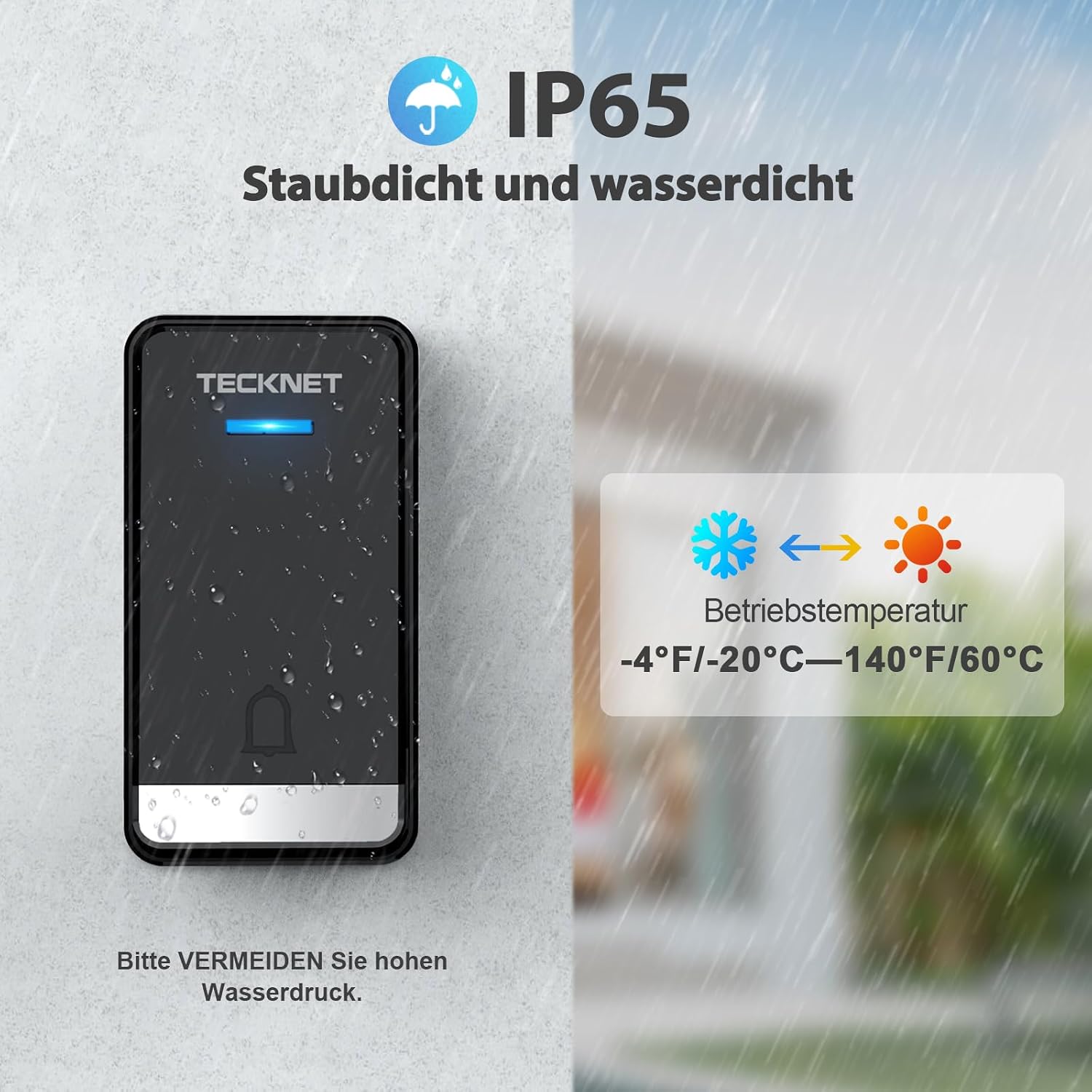 Detalle 1 de TECKNET Kabellose Türklingel mit 110 dB
