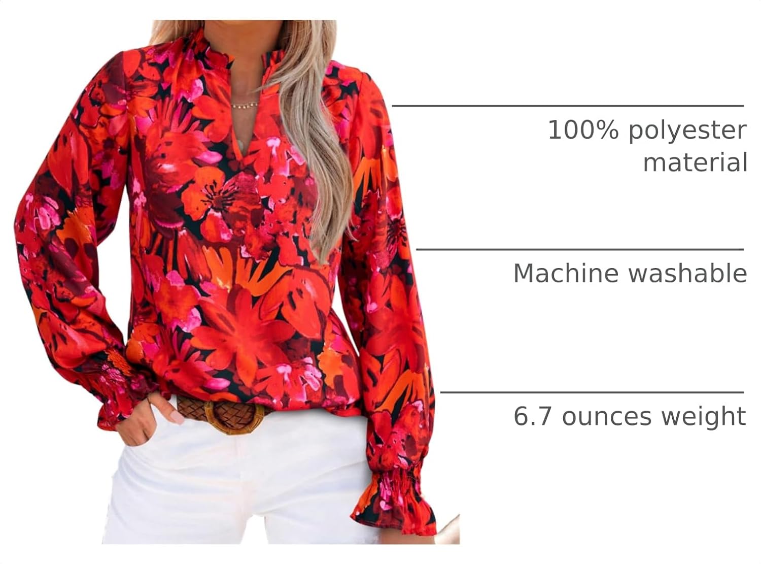 Thumbnail 3 de MASCOMODA V Neck Floral Long Sleeve Top