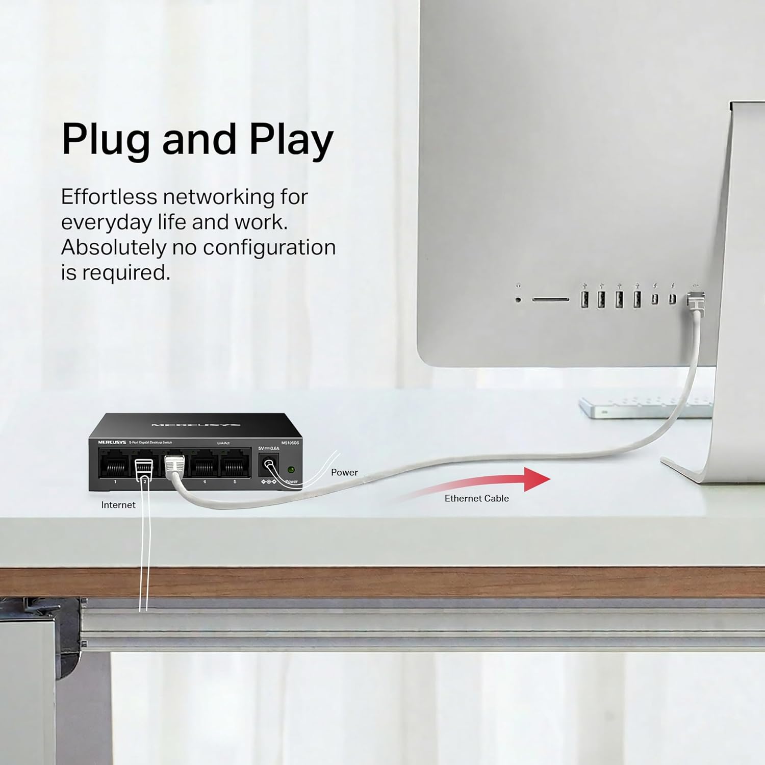 Thumbnail 5 de MERCUSYS MS105GS 5-Port Gigabit Ethernet Switch (metal case, desktop or wall mount)