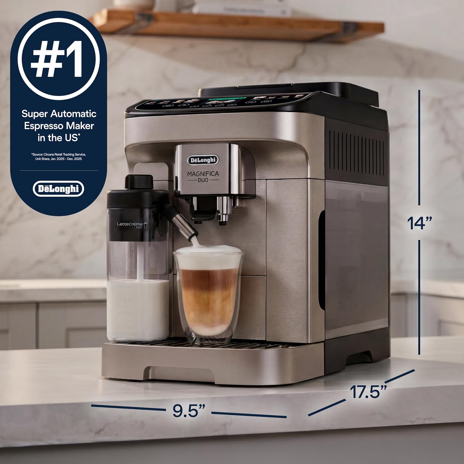 Detalle de De'Longhi Magnifica Duo Automatic Espresso Machine, 20 Recipes, Built-In Grinder