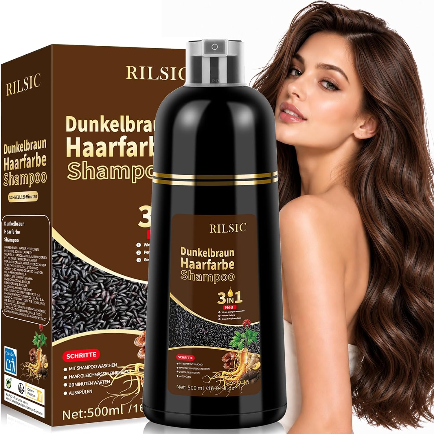 Detalle de Brown Hair Dye Shampoo 3in1 500 ml