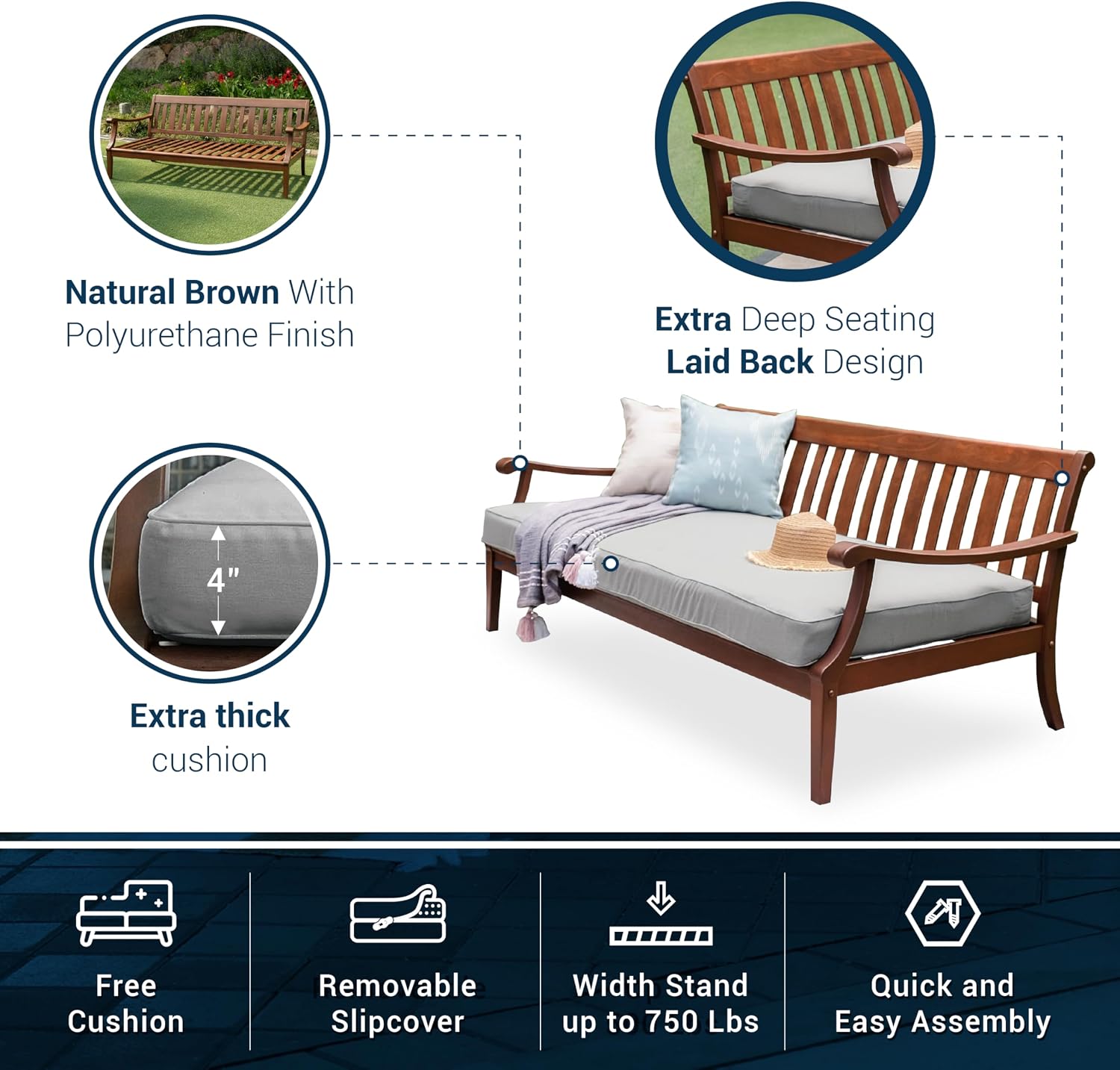 Detalle de Cambridge Casual Patio Daybed in Solid Wood