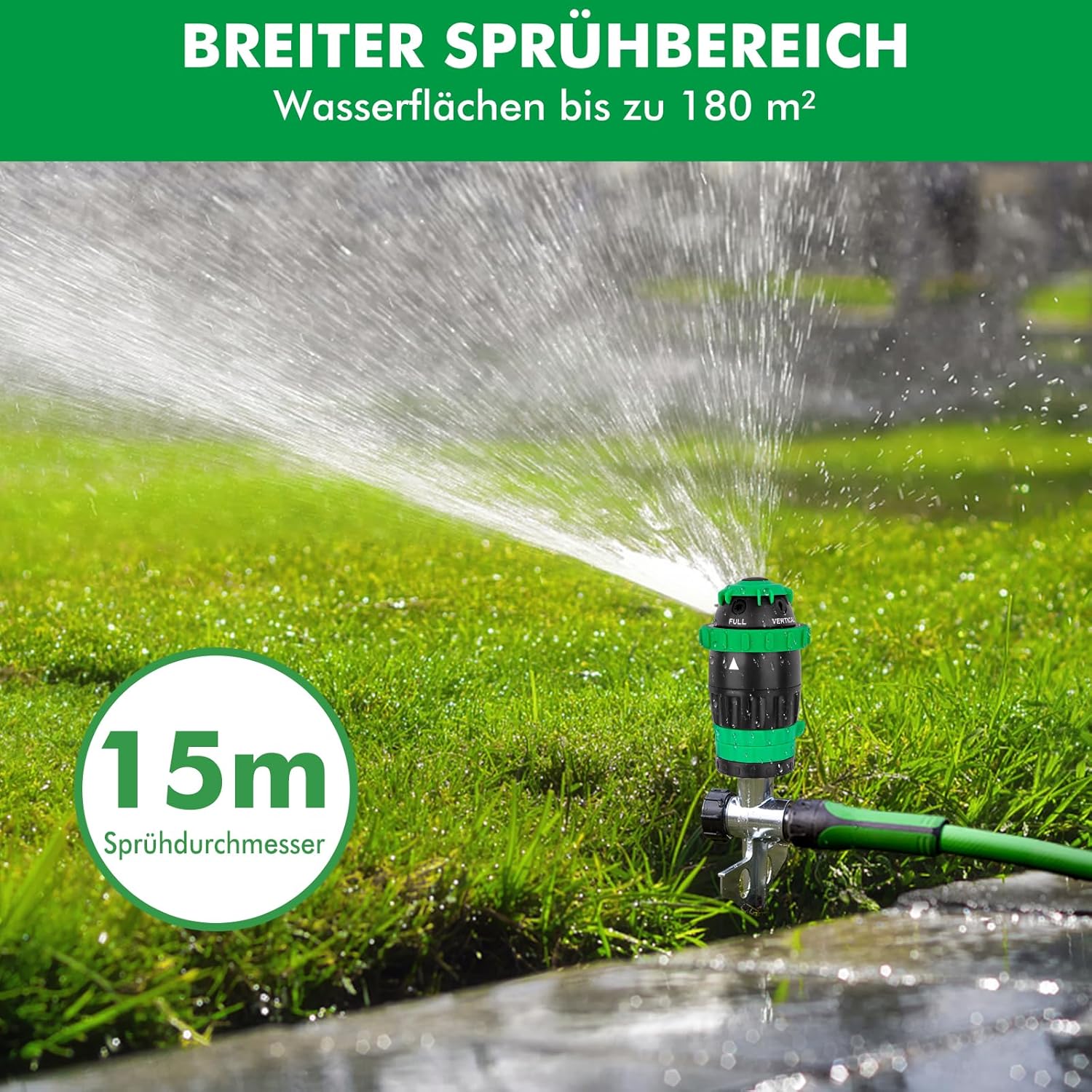 Thumbnail 2 de RESTMO Getriebe-Sprinkler 2er-Set mit Metallspike-Basis – 15 m Reichweite, 180 m² Abdeckung, 5 Sprühmuster