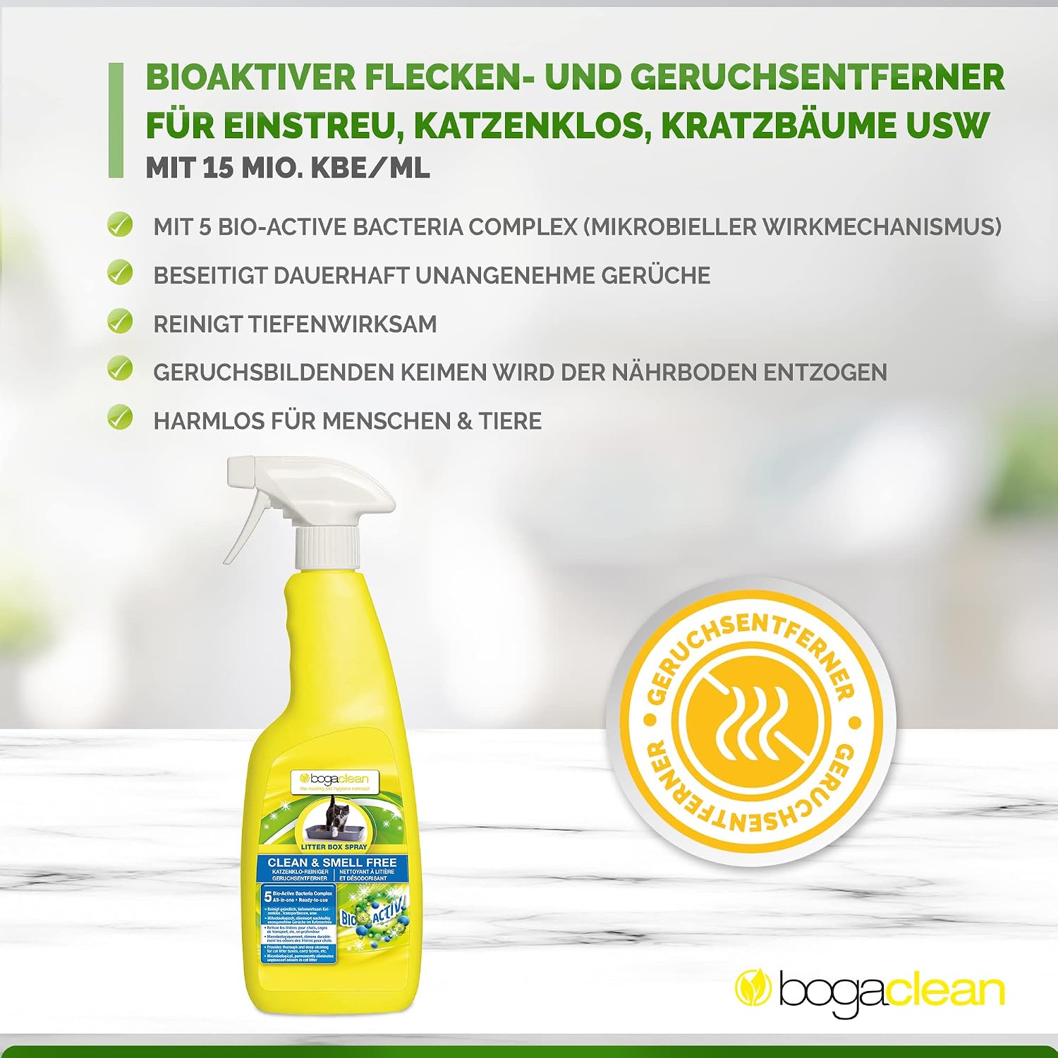 Detalle 2 de Bogaclean Clean & Smell Free Litter Box Spray – Katzengeruch neutralisieren, 500 ml