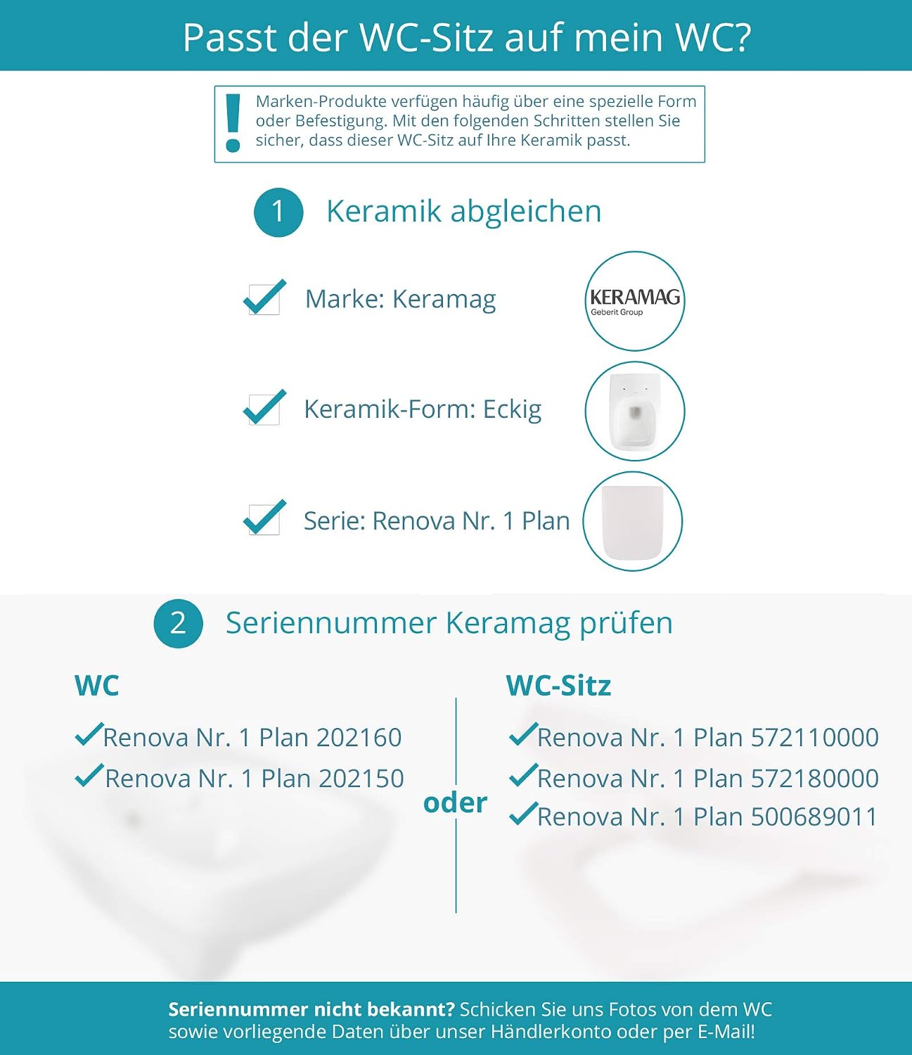 Detalle de Calmwaters® antibakterieller WC-Sitz mit Absenkautomatik für Keramag Renova Nr. 1 Plan (202150/202160) – Duroplast, weiß