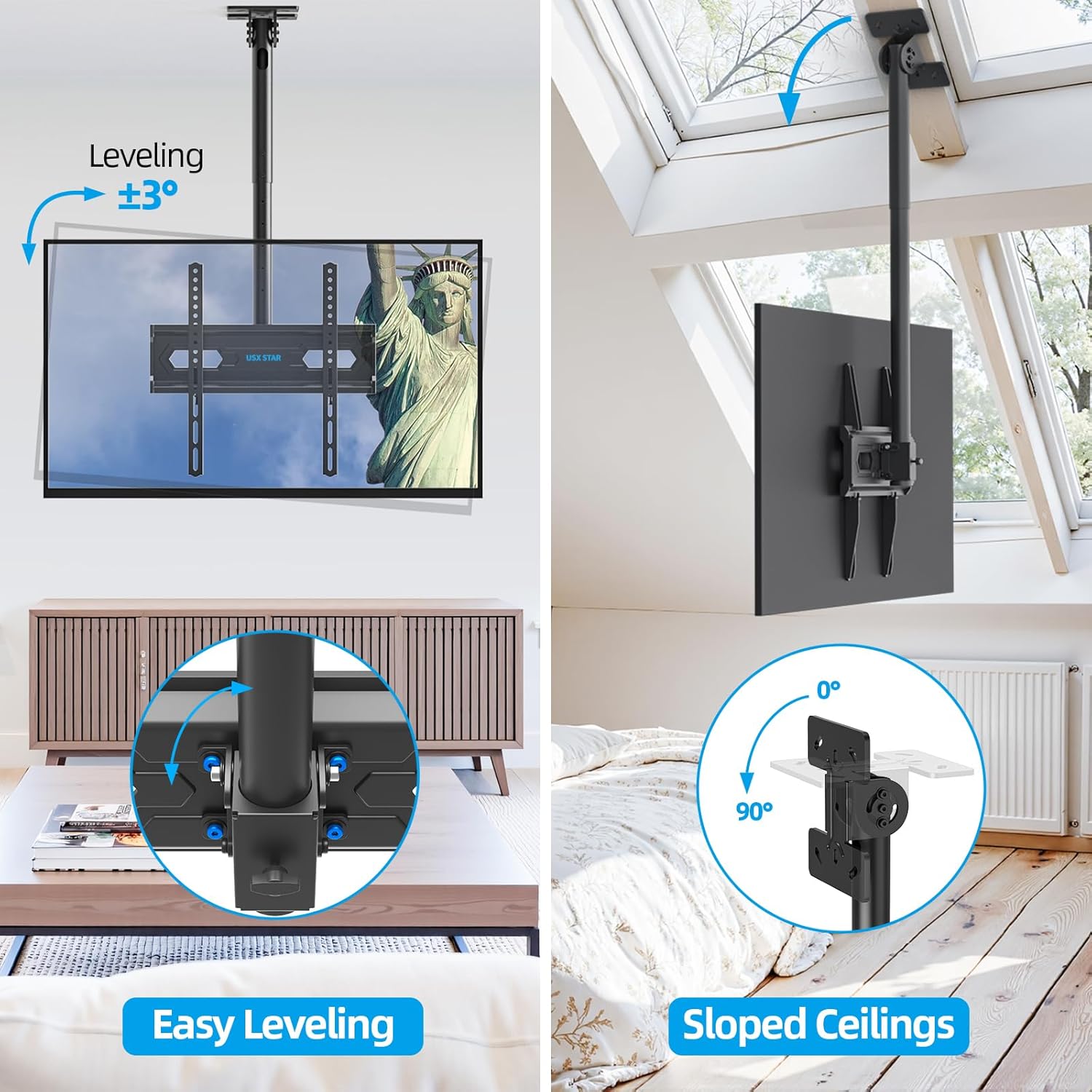 Thumbnail 2 de USX STAR Ceiling TV Mount (26–65 in) | 360° Swivel Full-Motion, Height-Adjustable, Max VESA 400x400