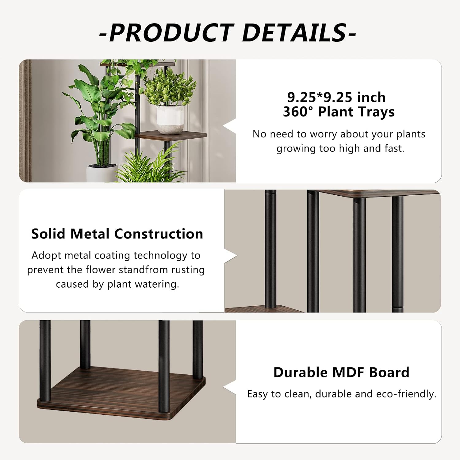 Thumbnail 4 de AZERPIAN AZH725 5-Tier Plant Stand, Metal Frame, Black Oak MDF Shelves