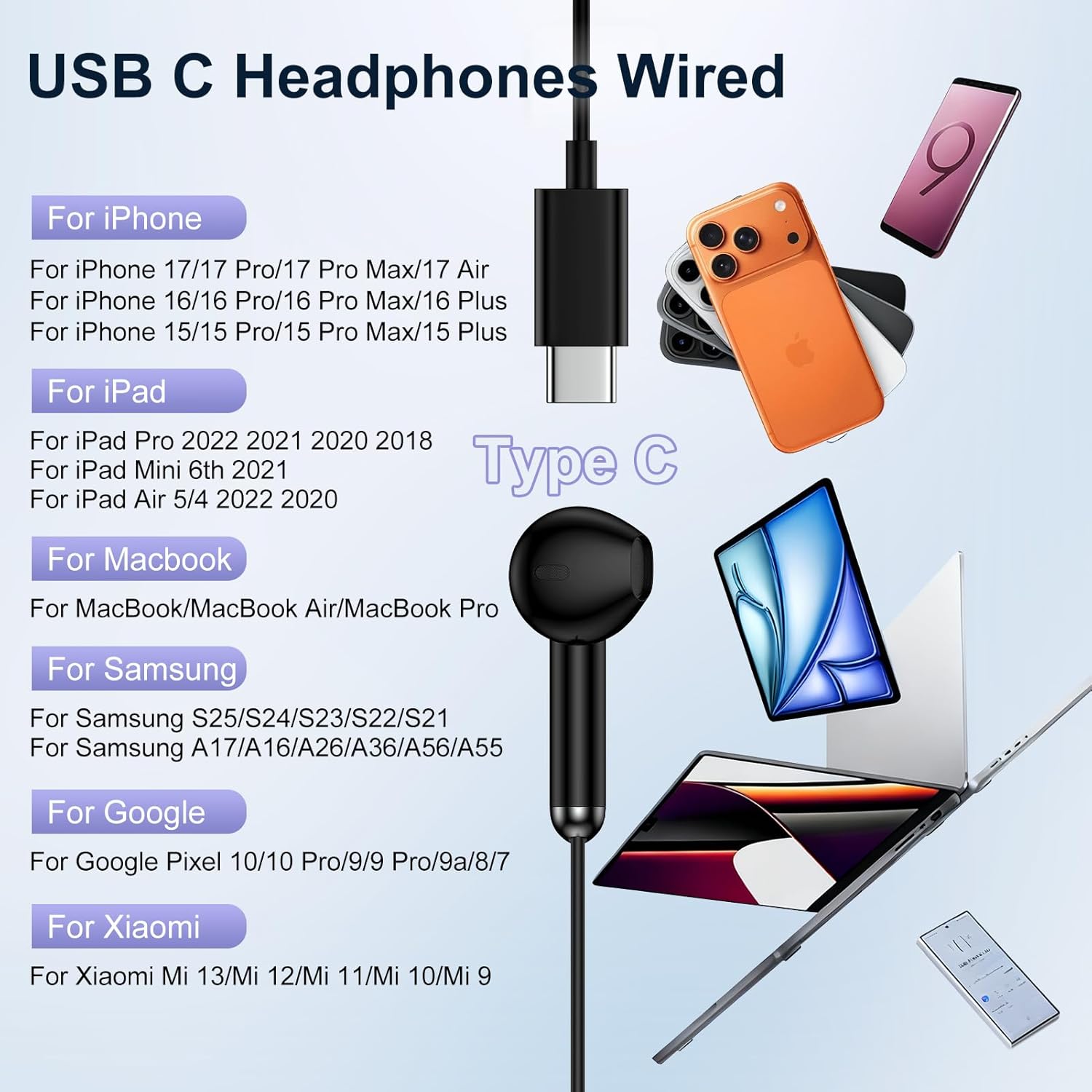 Thumbnail 6 de AILKIN USB-C Kopfhörer mit Kabel – In-Ear Headset mit Mikrofon, kompatibel mit Samsung Galaxy, iPhone und Google Pixel