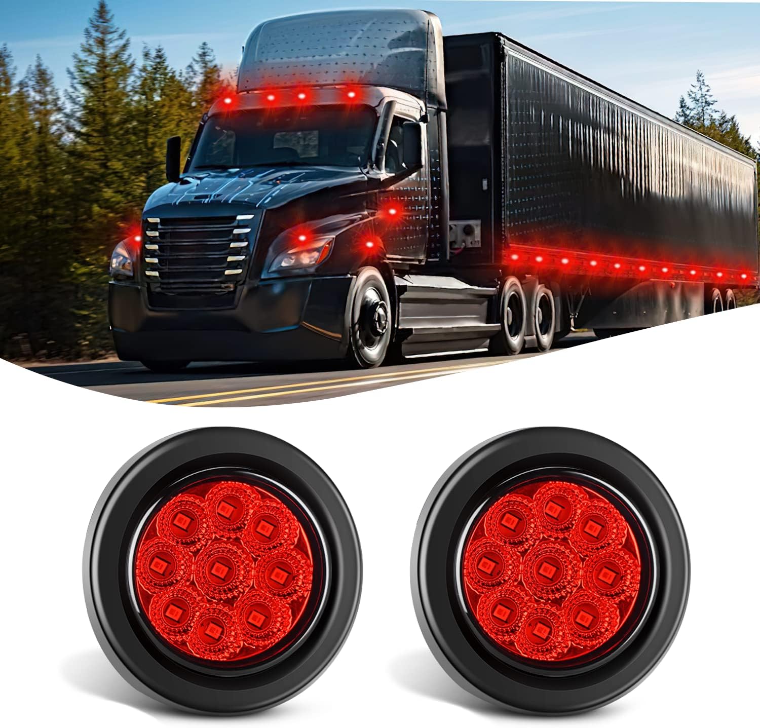 Detalle de Nilight 2-Inch Round Red Marker Light (2-Pack) — 9 SMD LED Clearance/Indicator for 12V Trucks & Trailers