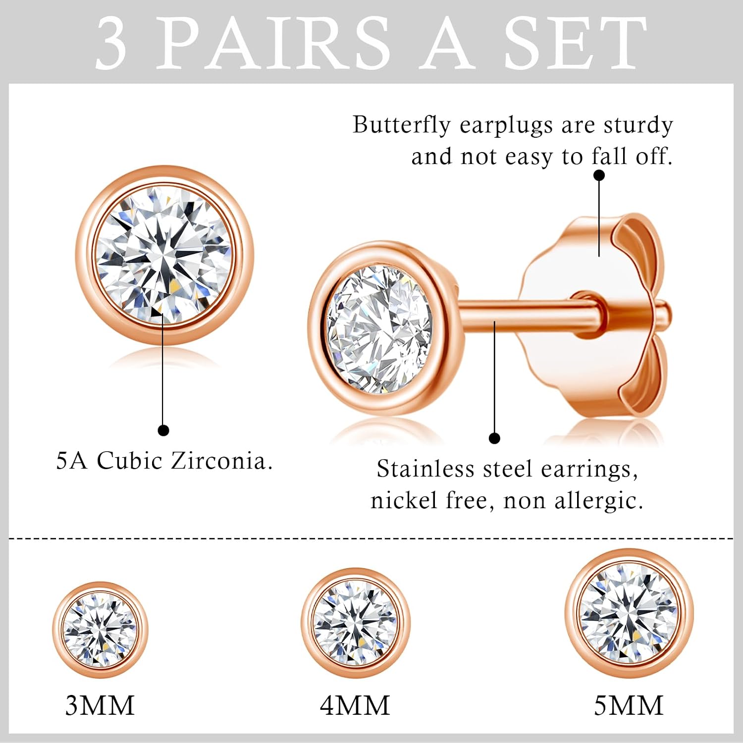 Detalle de Ecripe 925 Sterling-Silber Ohrstecker mit Zirkonia (hypoallergen) für Frauen